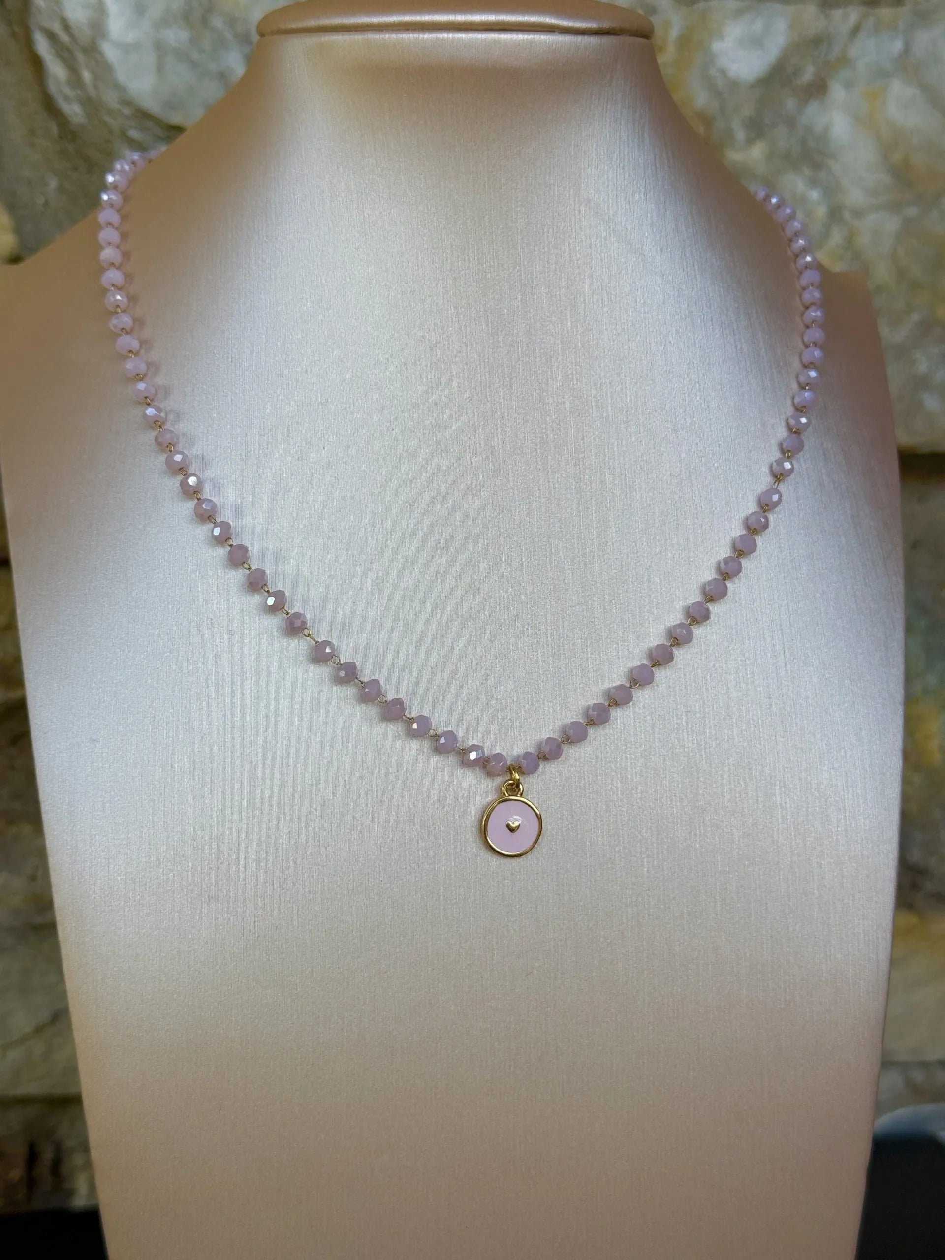Collana girocollo perline vetro Le Milli rosa con charm