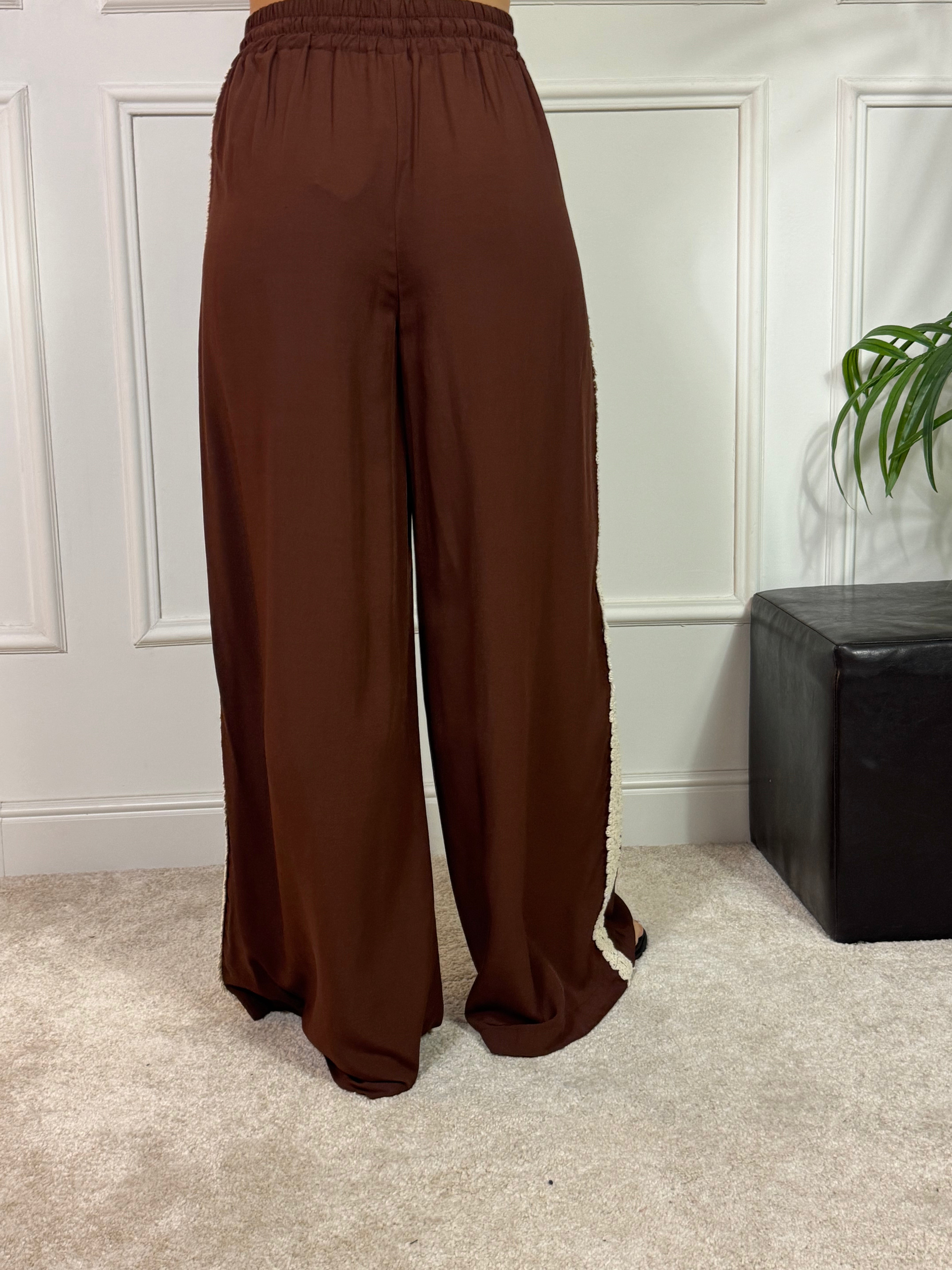 PANTALONE PALAZZO Victoria ILMH MARRONE - RICAMI CROCHET