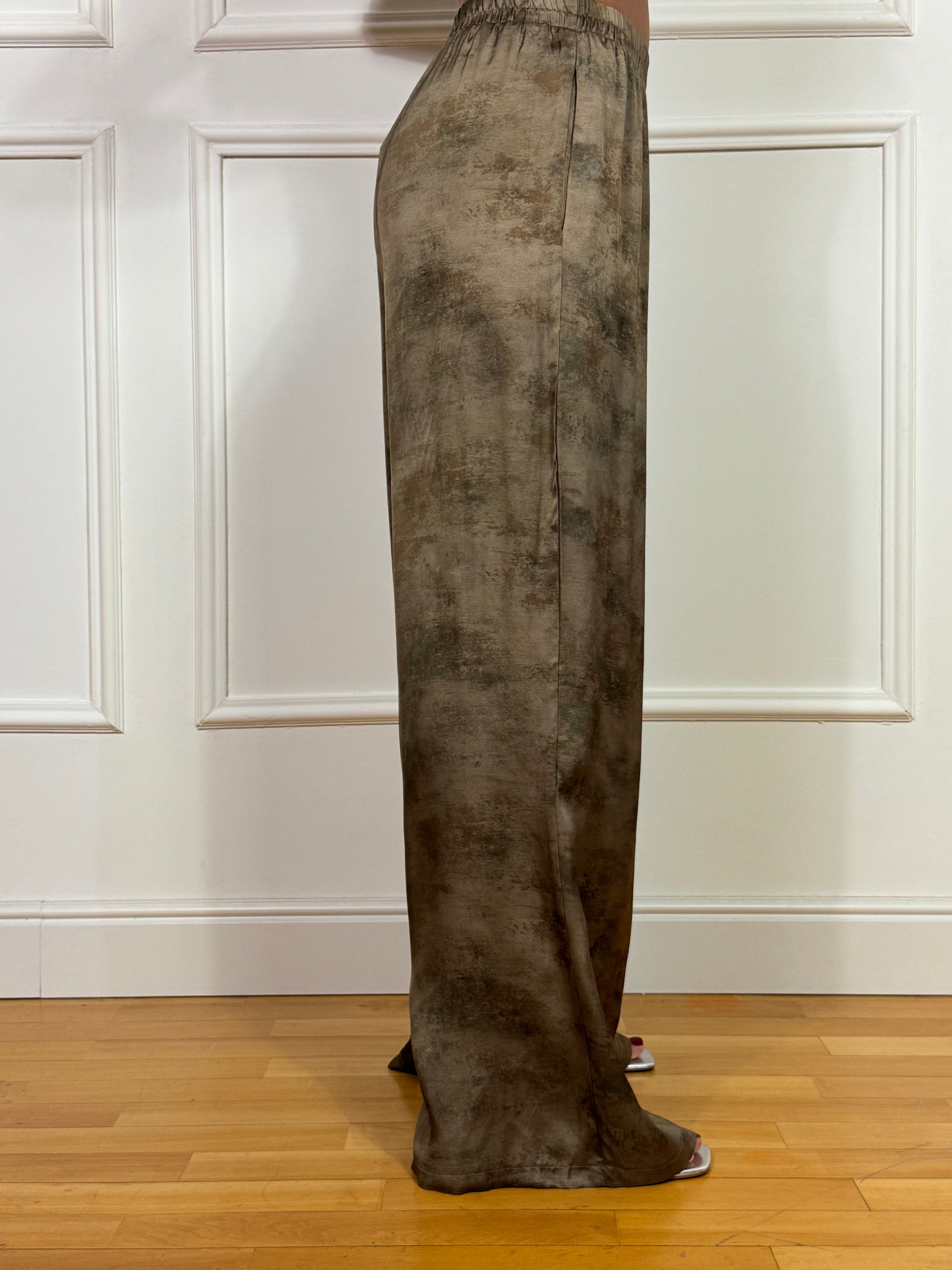 Pantalone ampio raso viscosa You Decide lavaggio delavè cacao