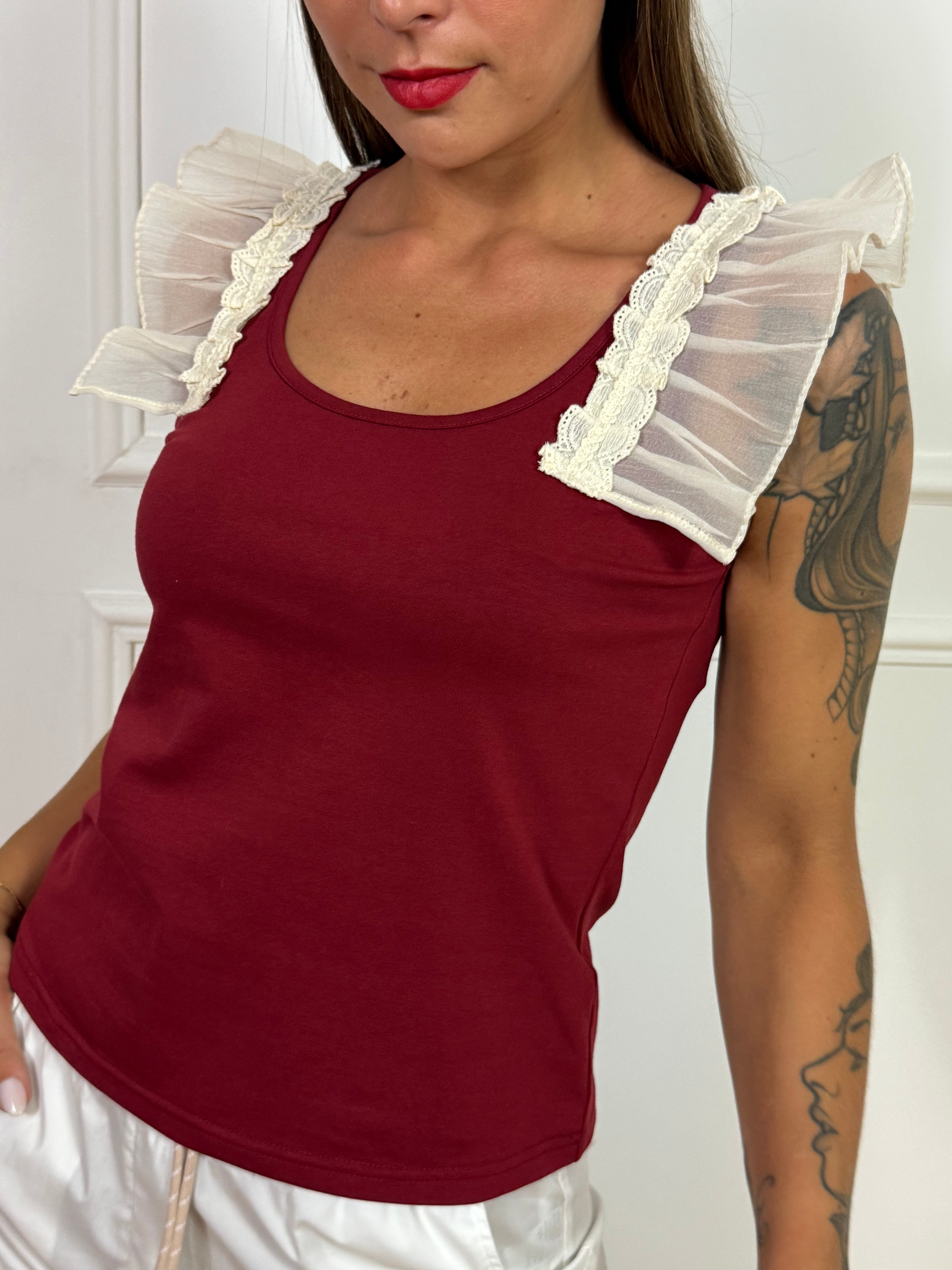 T-shirt top jersey in cotone You Decide con MANICHINA RICAMO ORGANZA