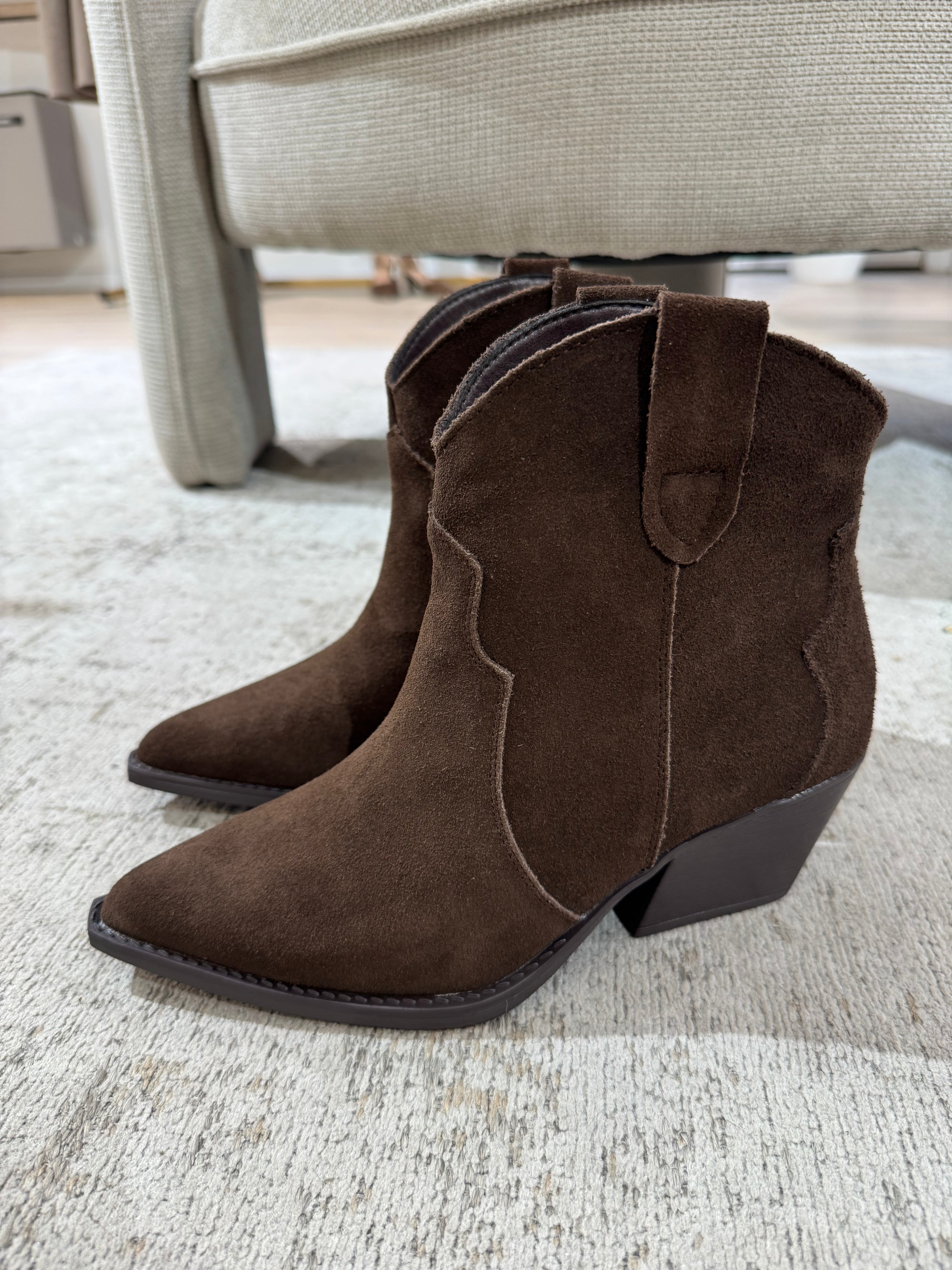 Stivaletto texano in PELLE basso scamosciato LISCIO - TESTA DI MORO