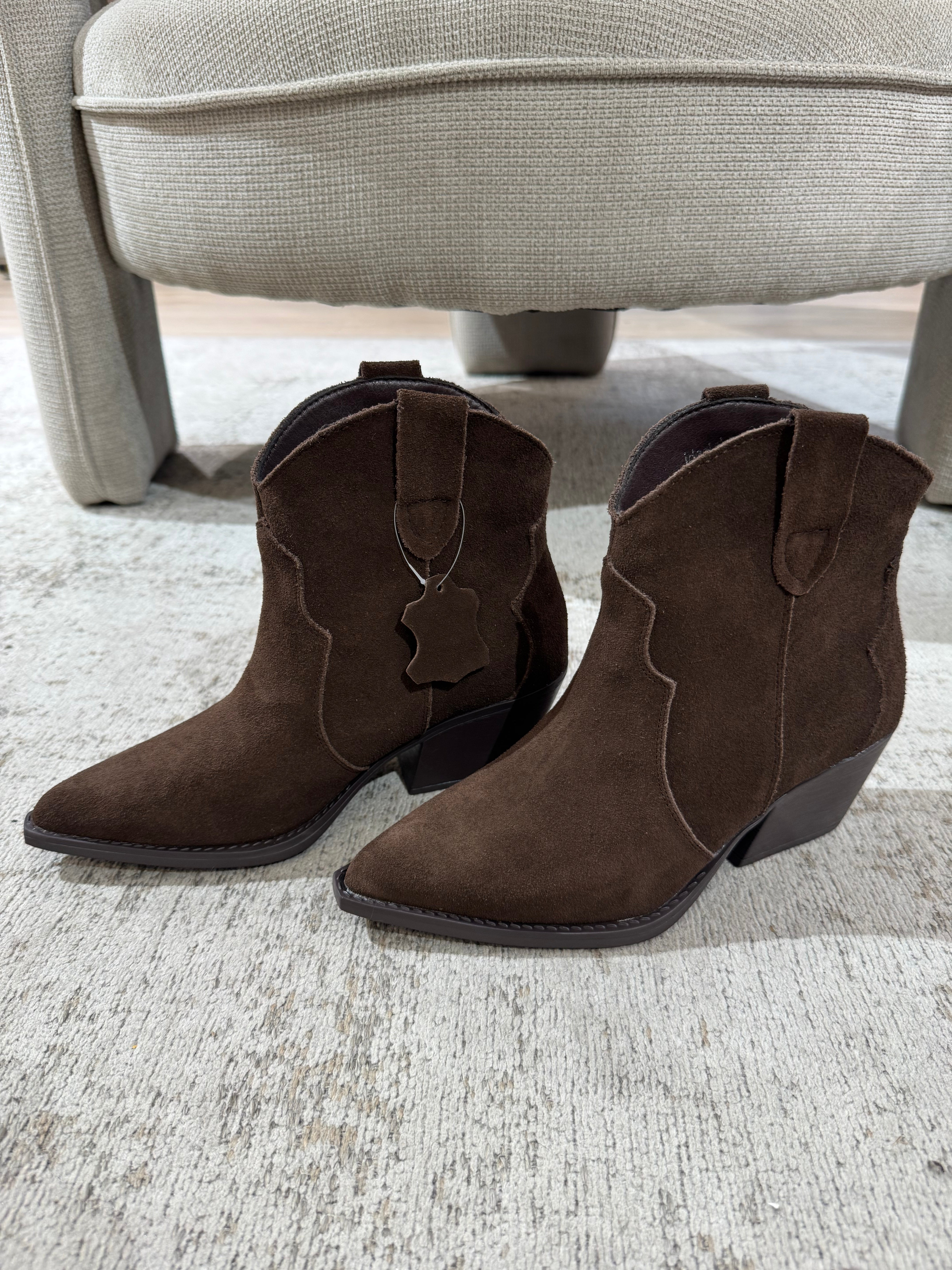 Stivaletto texano in PELLE basso scamosciato LISCIO - TESTA DI MORO