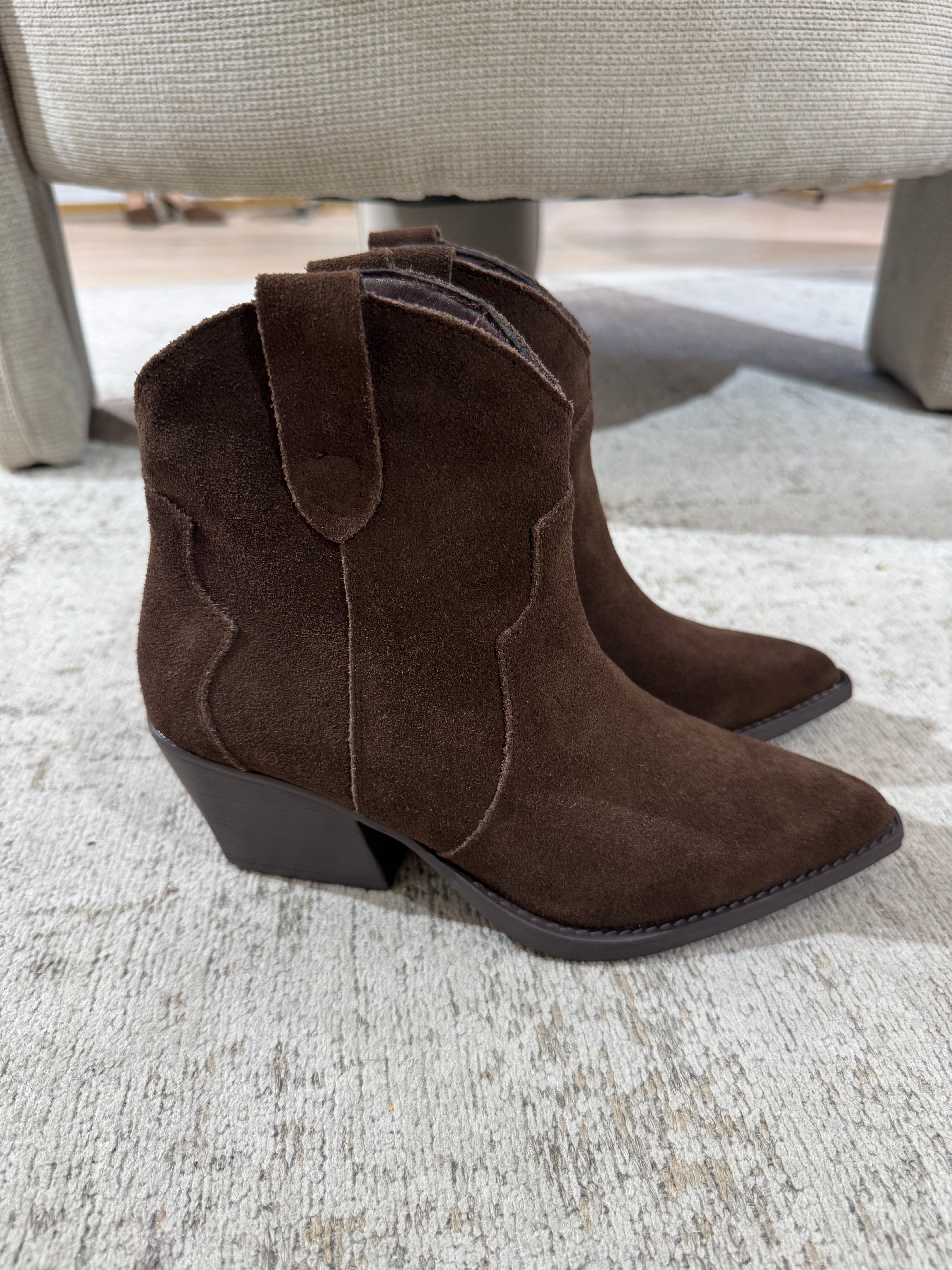 Stivaletto texano in PELLE basso scamosciato LISCIO - TESTA DI MORO