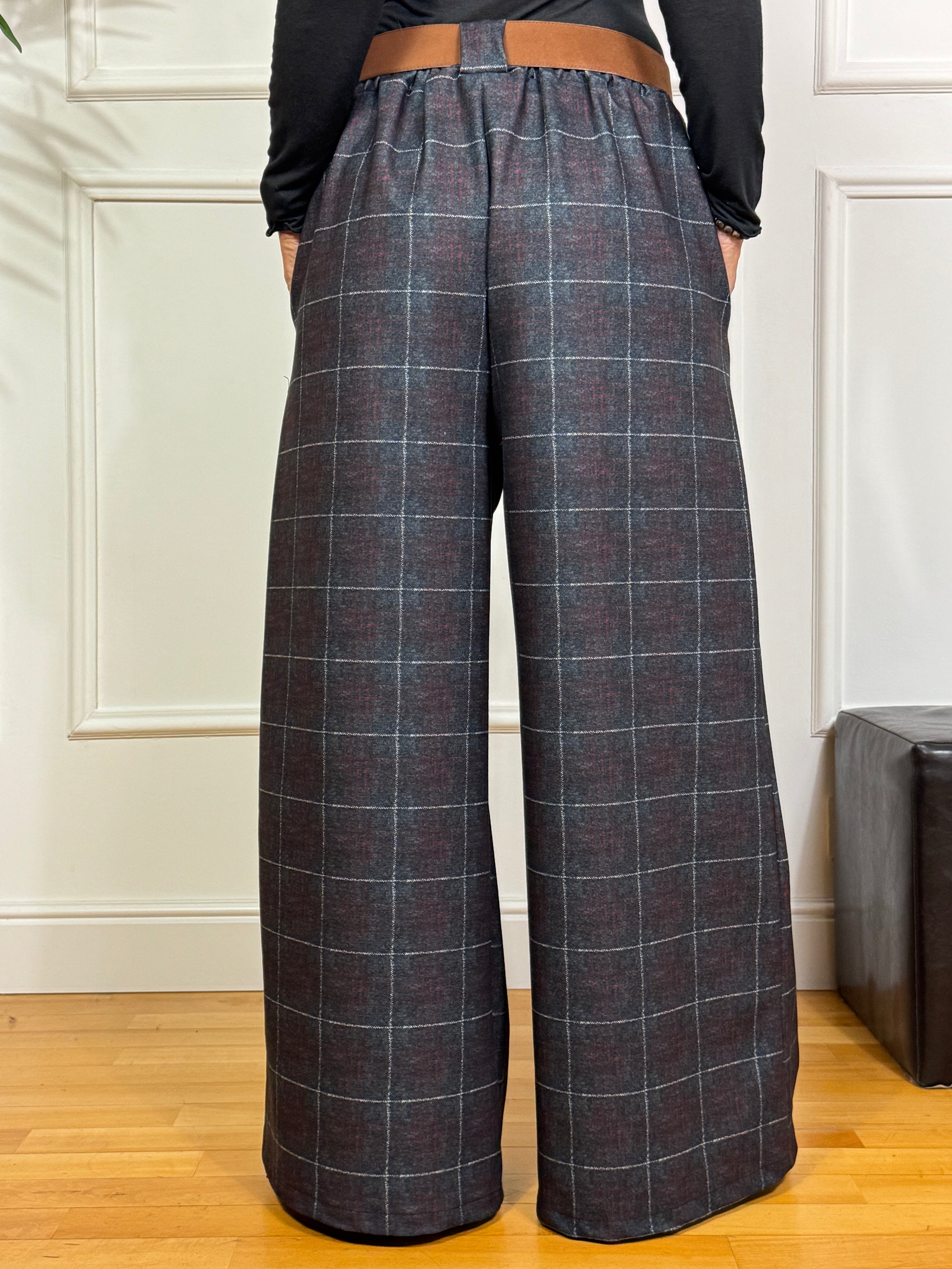 Pantalone in pannetto Victoria ILMH PALAZZO FANTASIA SCOZZESE CON CINTURA