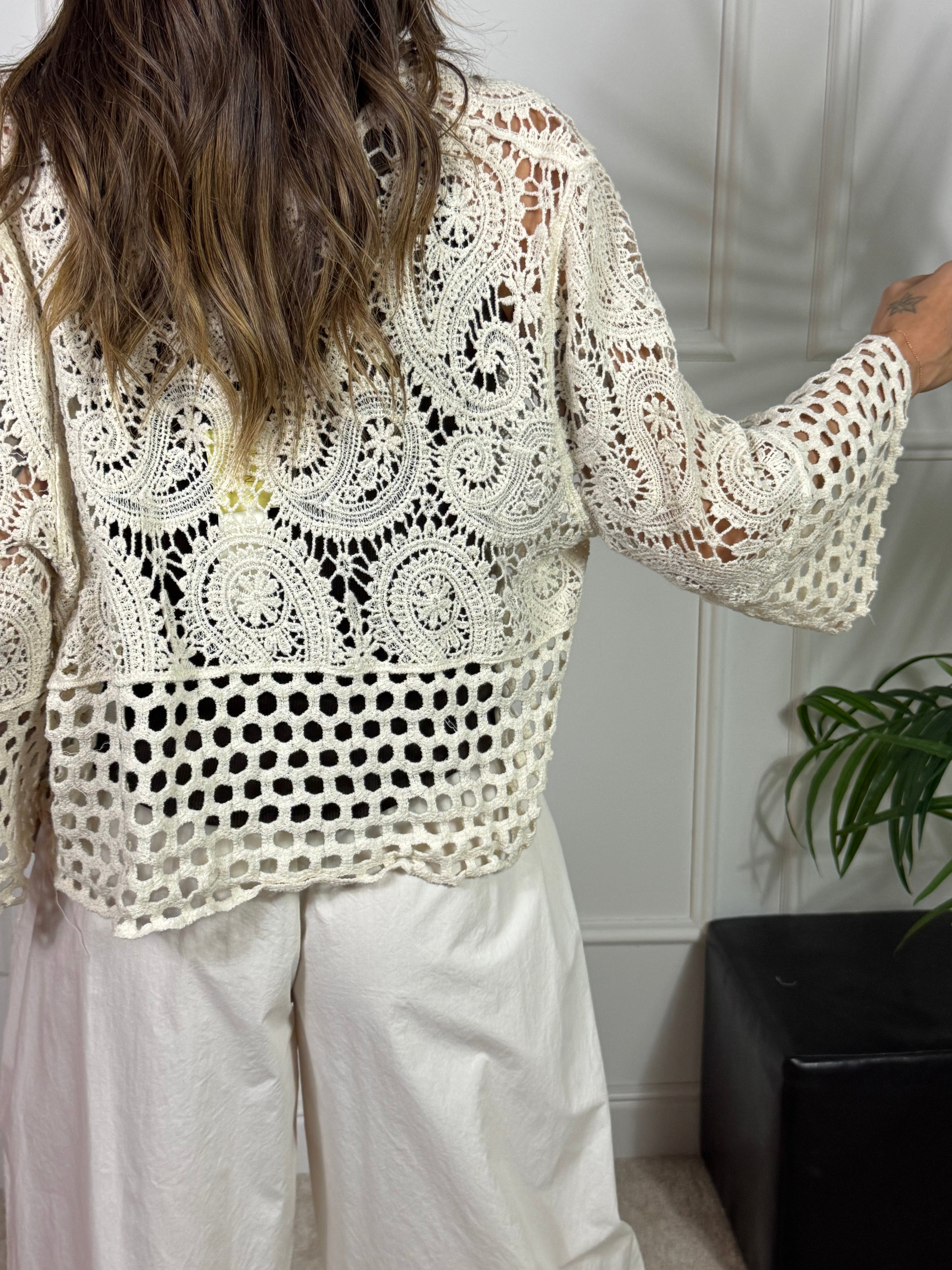 CARDIGAN COPRISPALLE CON LACCETTO TRAFORATO CROCHET Victoria ILMH
