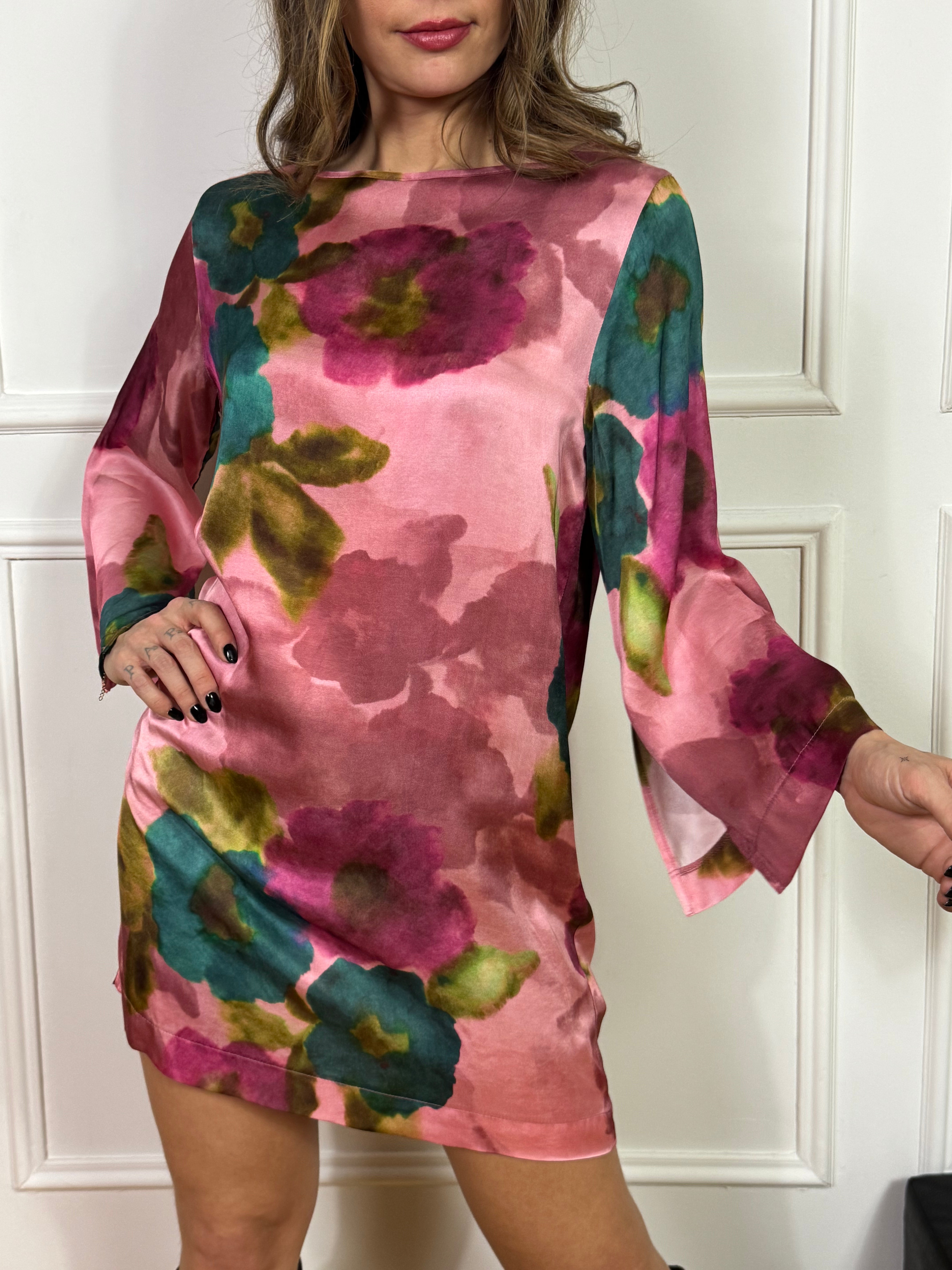 Abito tunica in raso Kontatto fantasia fiori