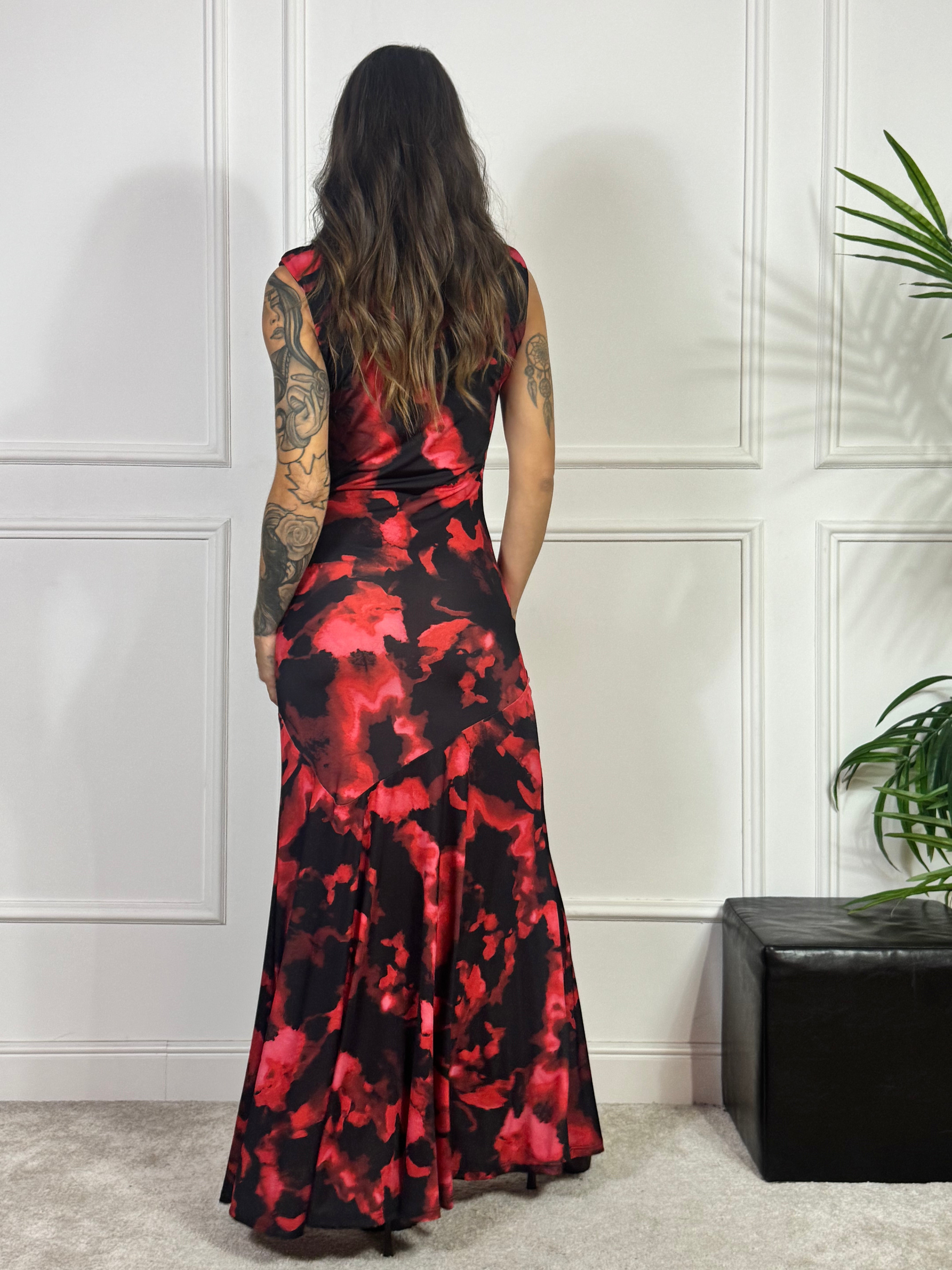 Abito LUNGO SMANICATO Susy Mix FANTASIA ROSSA NERO