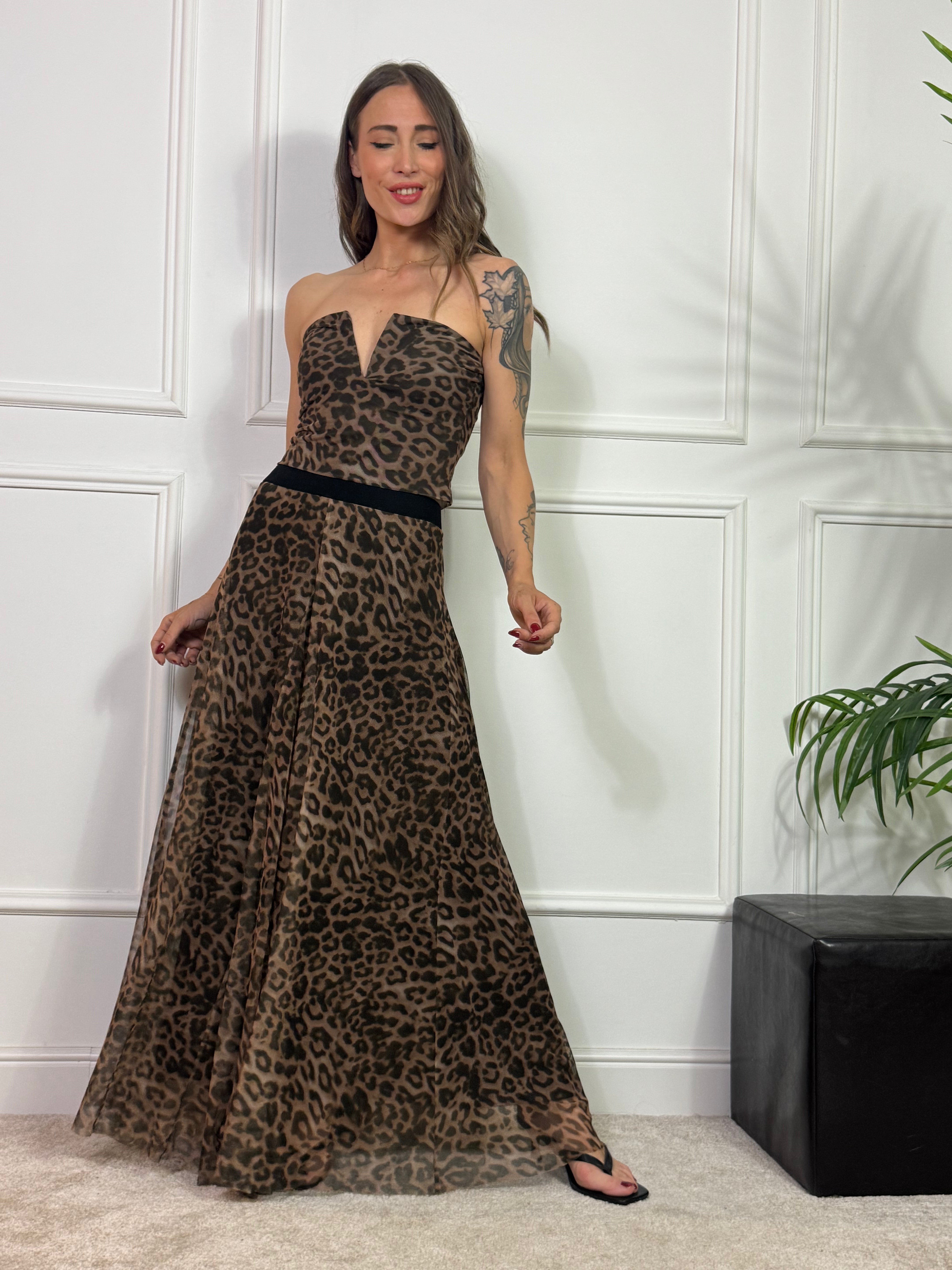 TOP a fascia in tulle Susy Mix fantasia leopardata CON COPPETTE