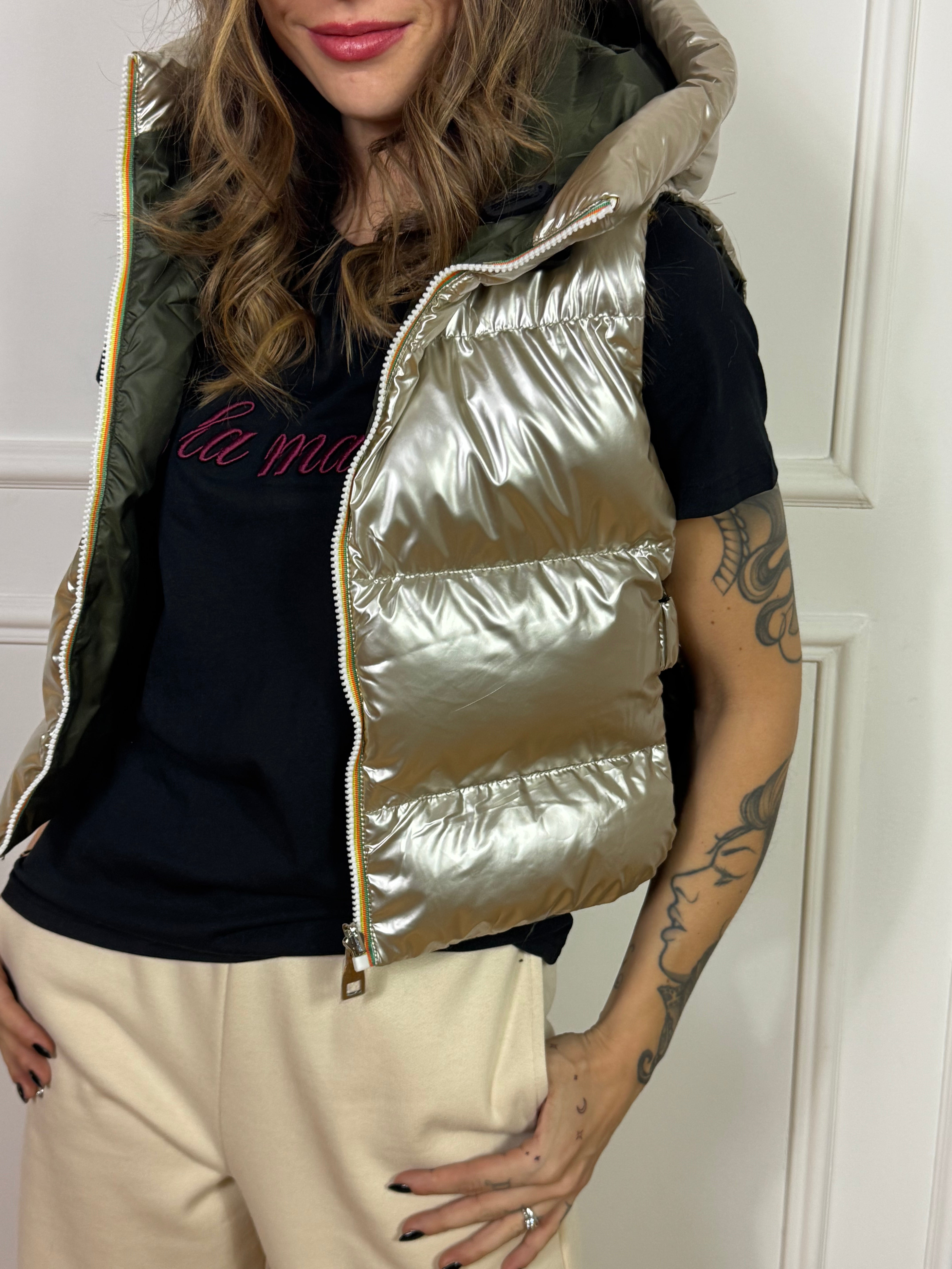 Piumino davantino Kontatto double-face con cappuccio