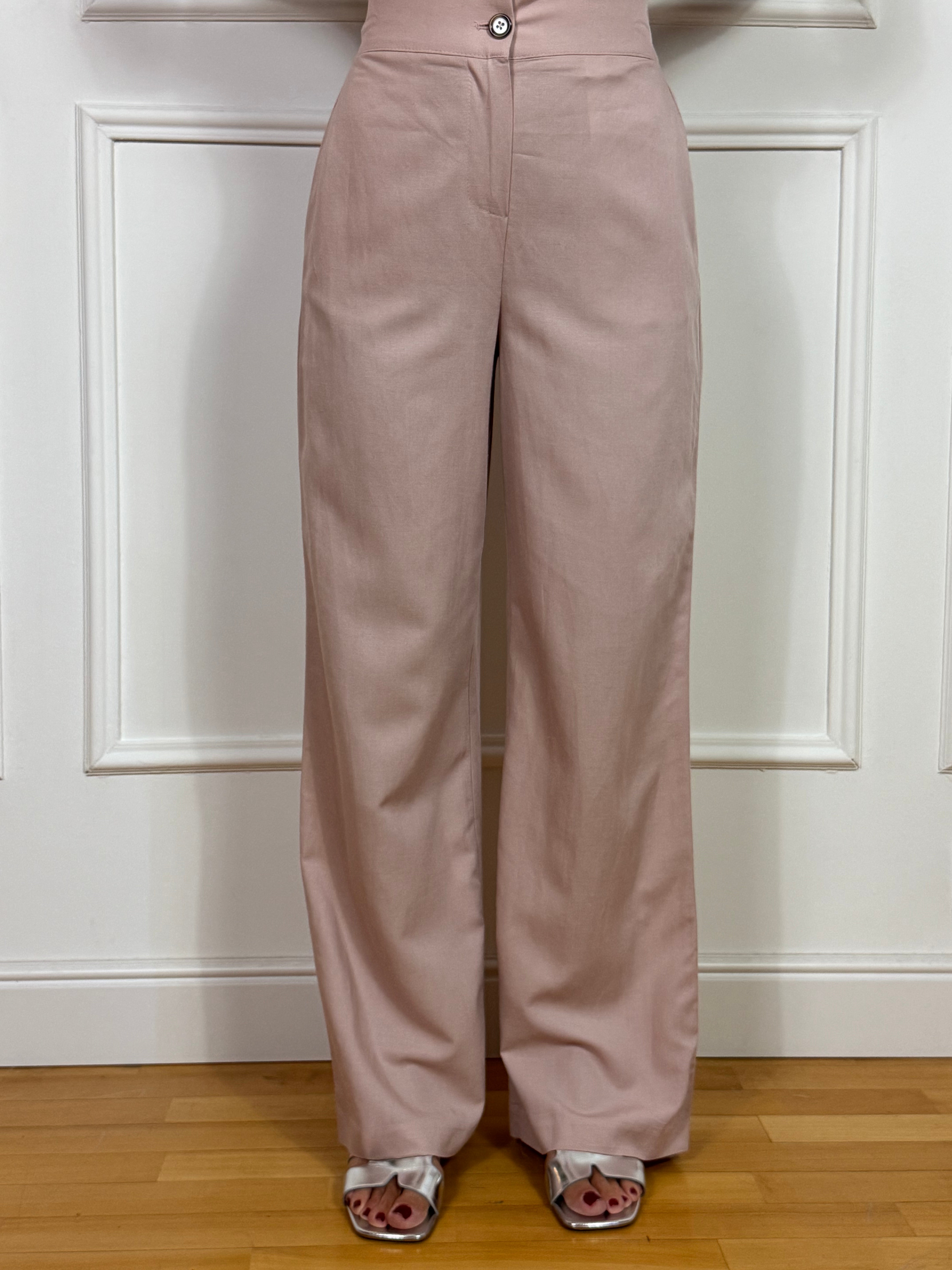 Set Completo in viscosa e lino Susy Mix GILET SCOLLO SCHIENA + PANTALONE A PALAZZO
