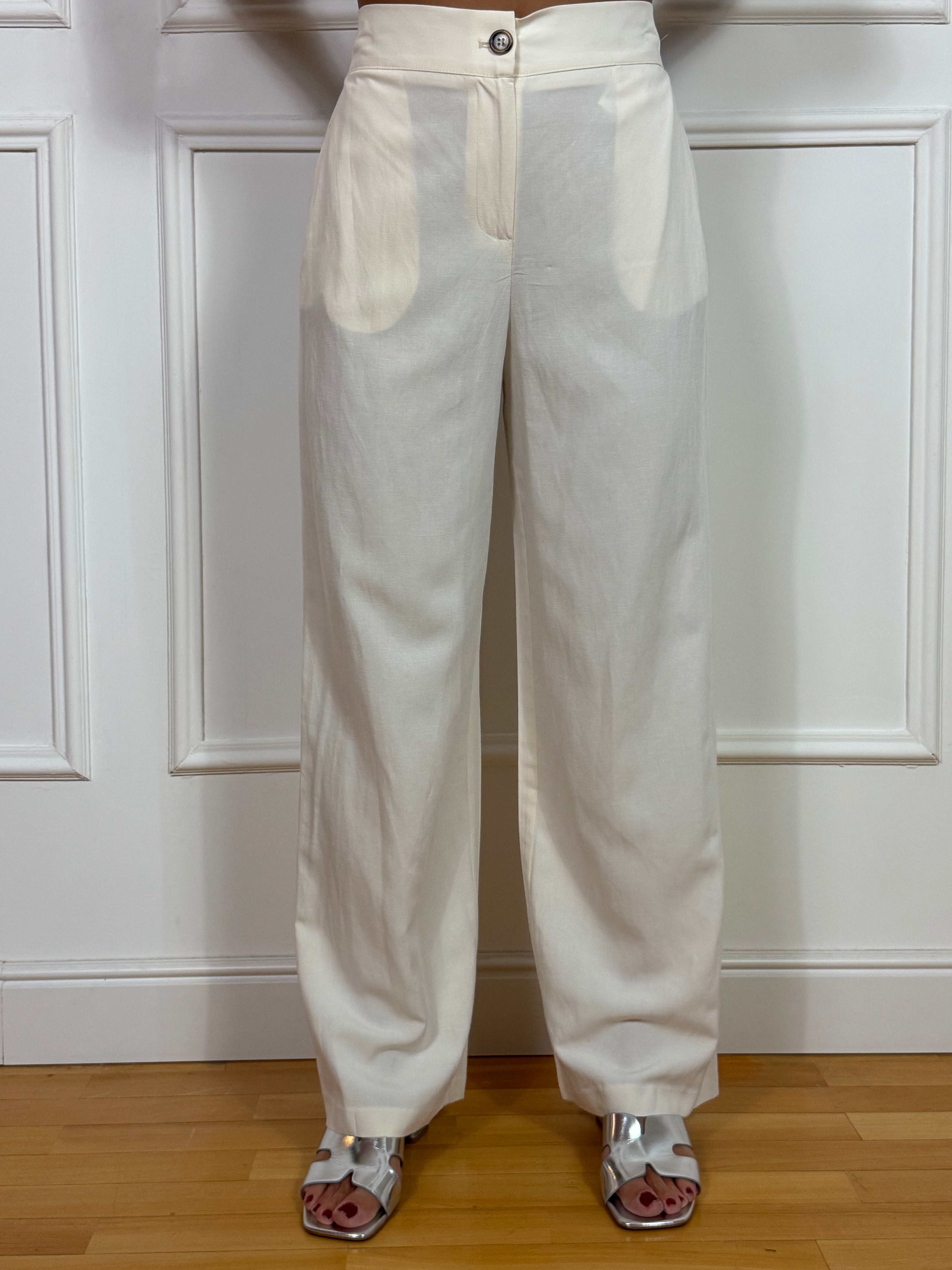 Set Completo in viscosa e lino Susy Mix GILET SCOLLO SCHIENA + PANTALONE A PALAZZO