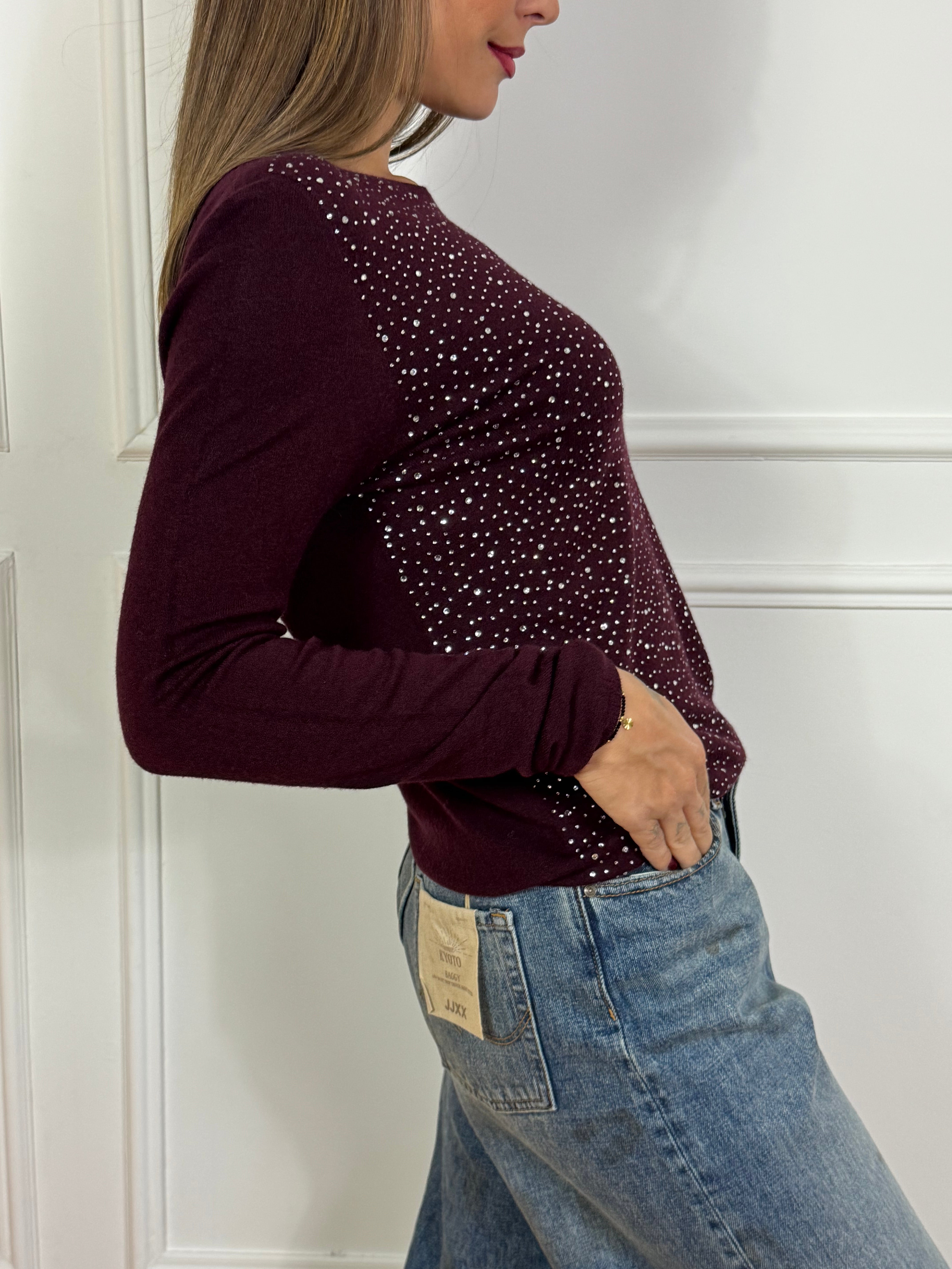 Maglia manica lunga Kikisix con TANTI BRILLANTINI DAVANTI