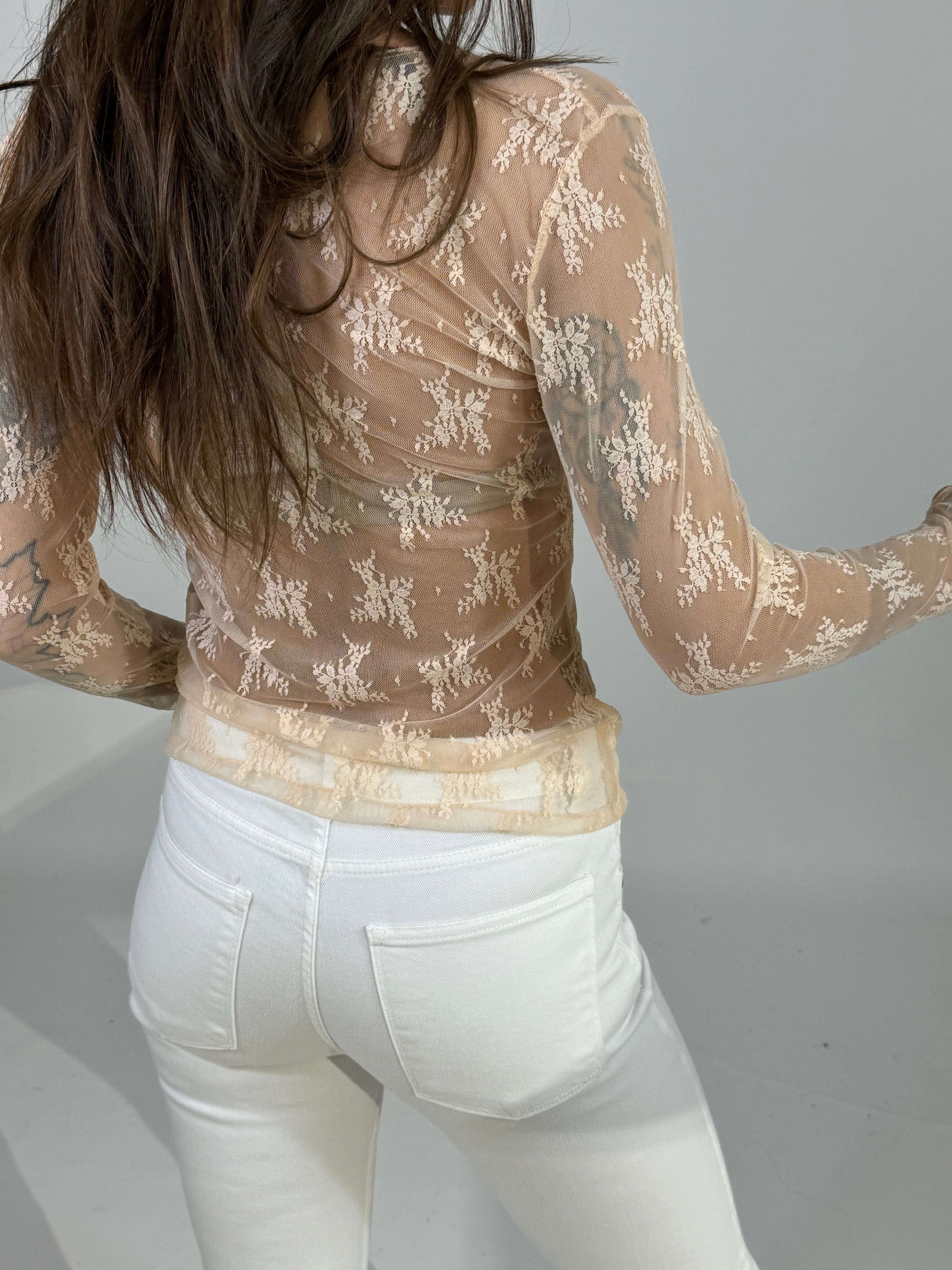 Maglia Susy Mix in pizzo con foro per pollice