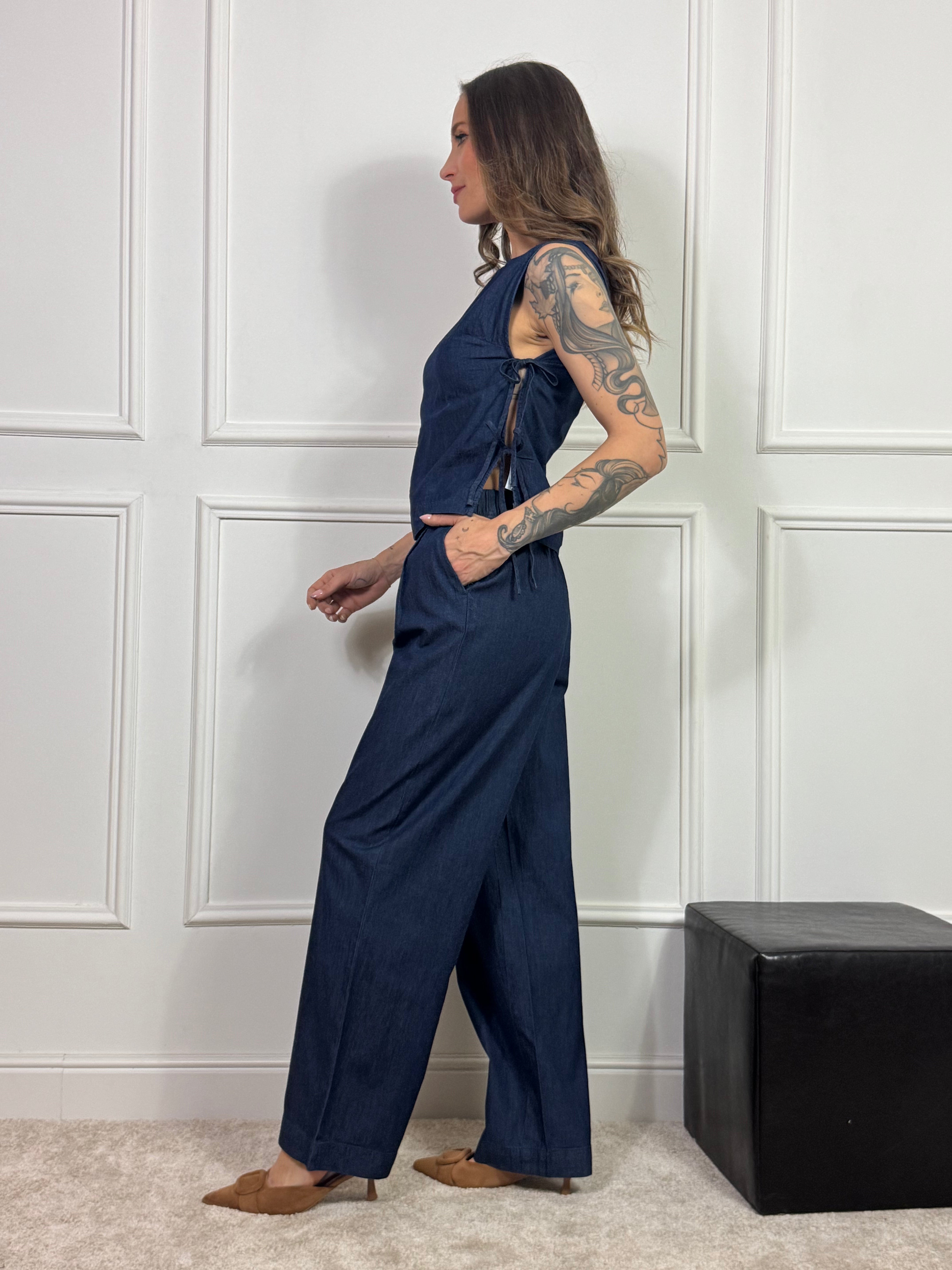 Top in CHAMBRAY JJXX modello DEBBY con LACCETTI LATERALI