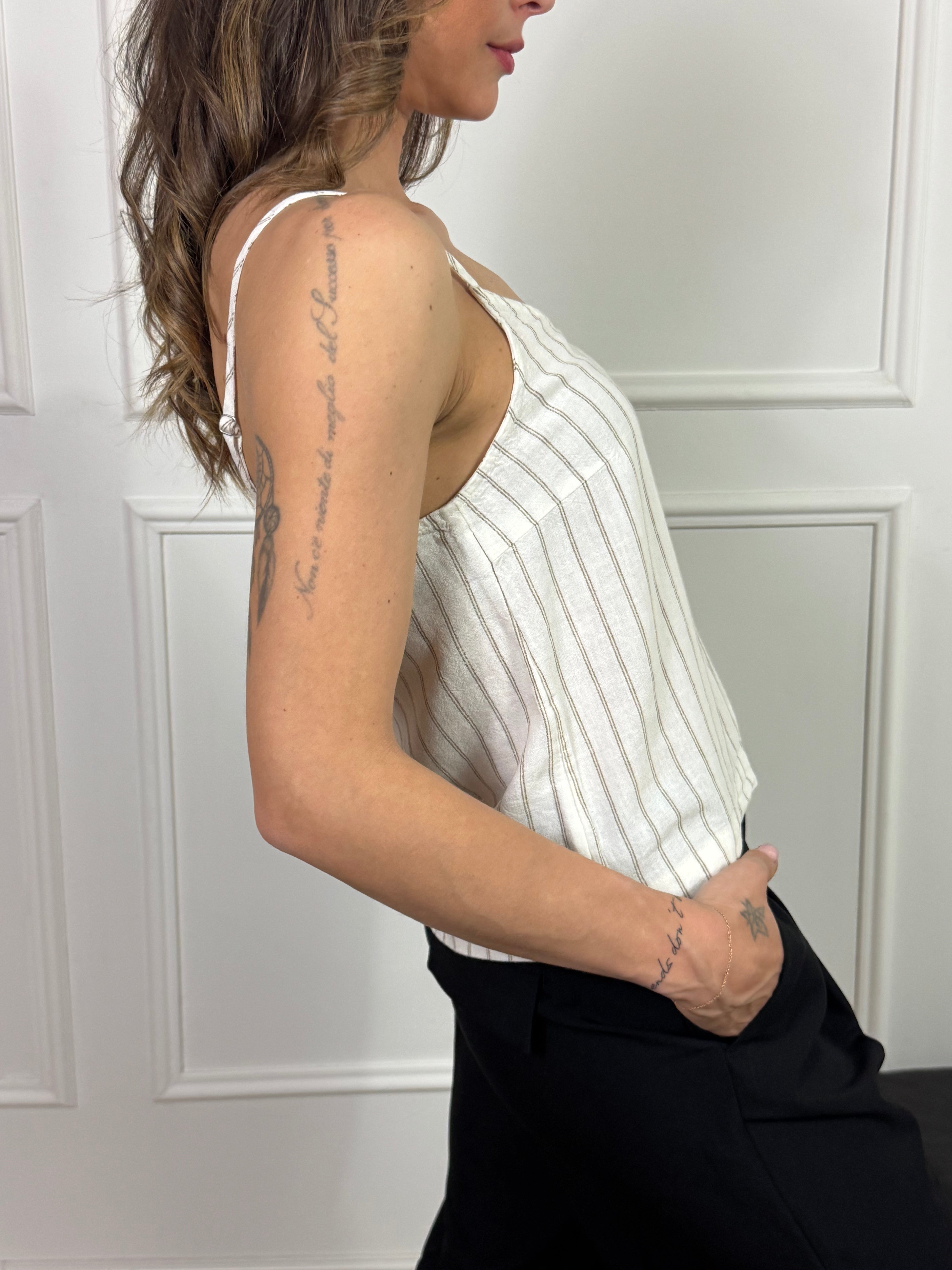 Top in misto lino JJXX modello ALMIRA CON RIGHINE