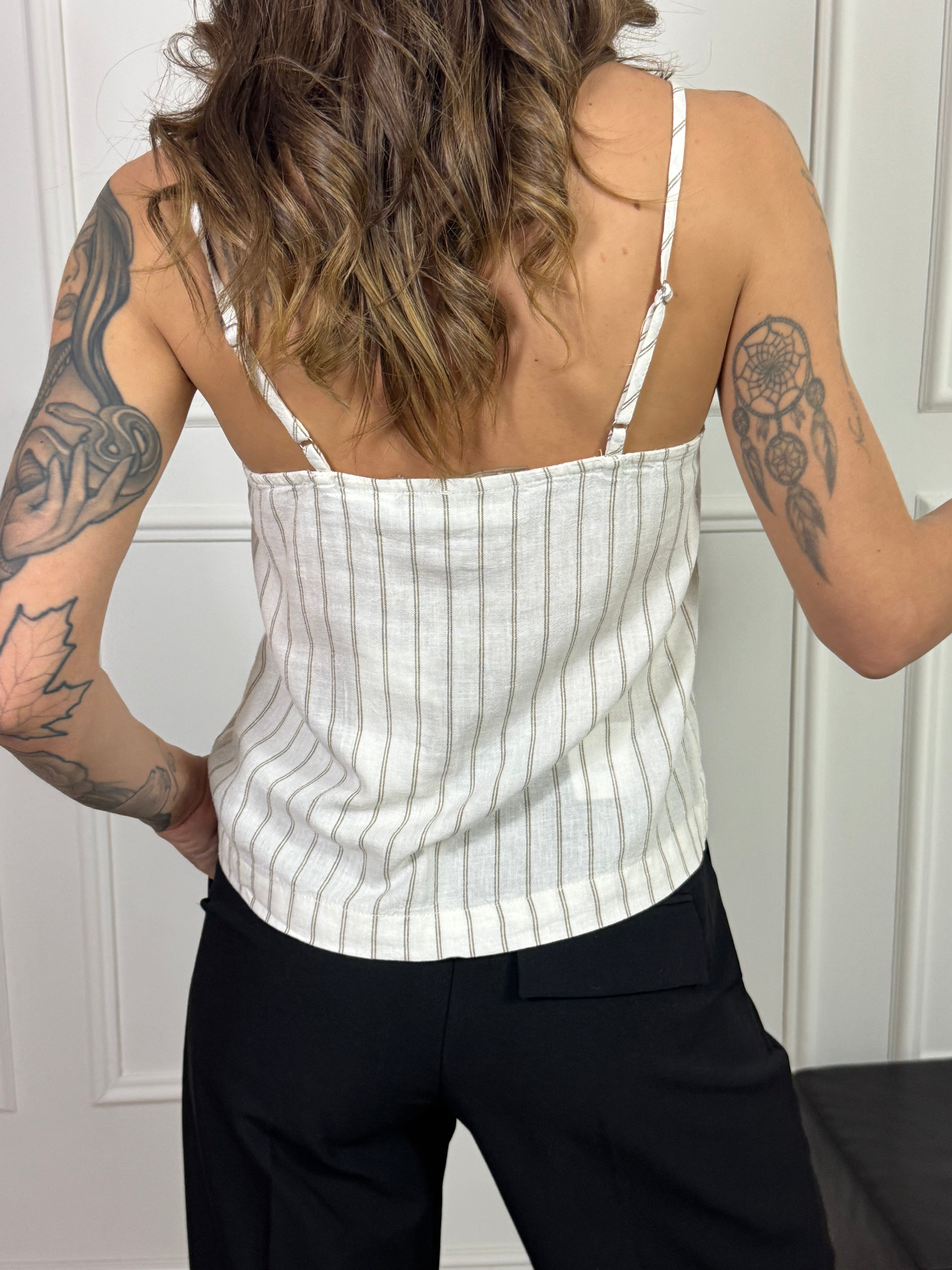 Top in misto lino JJXX modello ALMIRA CON RIGHINE