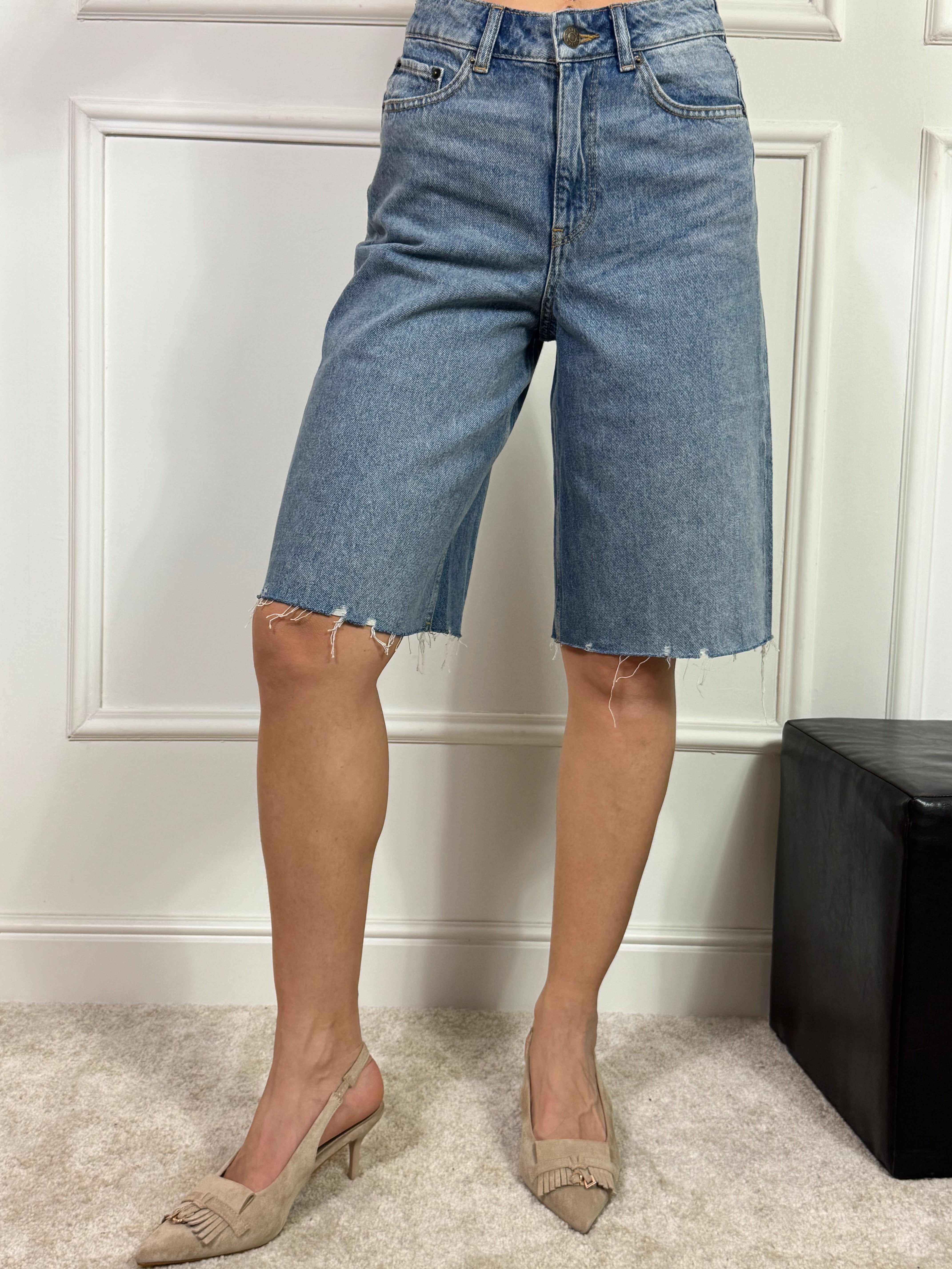 BERMUDA in jeans JJXX modello TOKYO LONG- MEDIUM BLUE DENIM vita alta taglio vivo