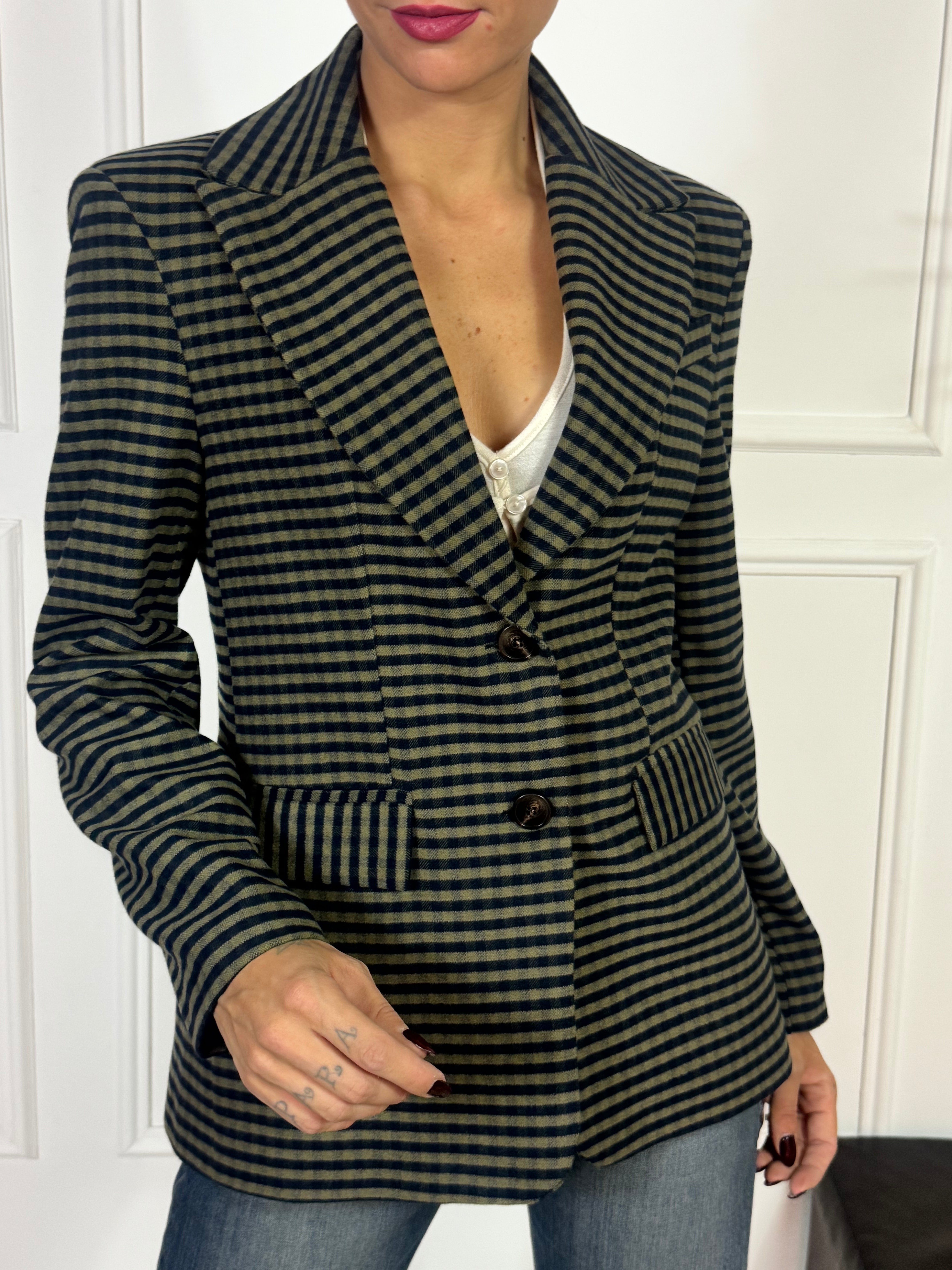 Giacca blazer Kikisix quadretti OLIVA-BLU
