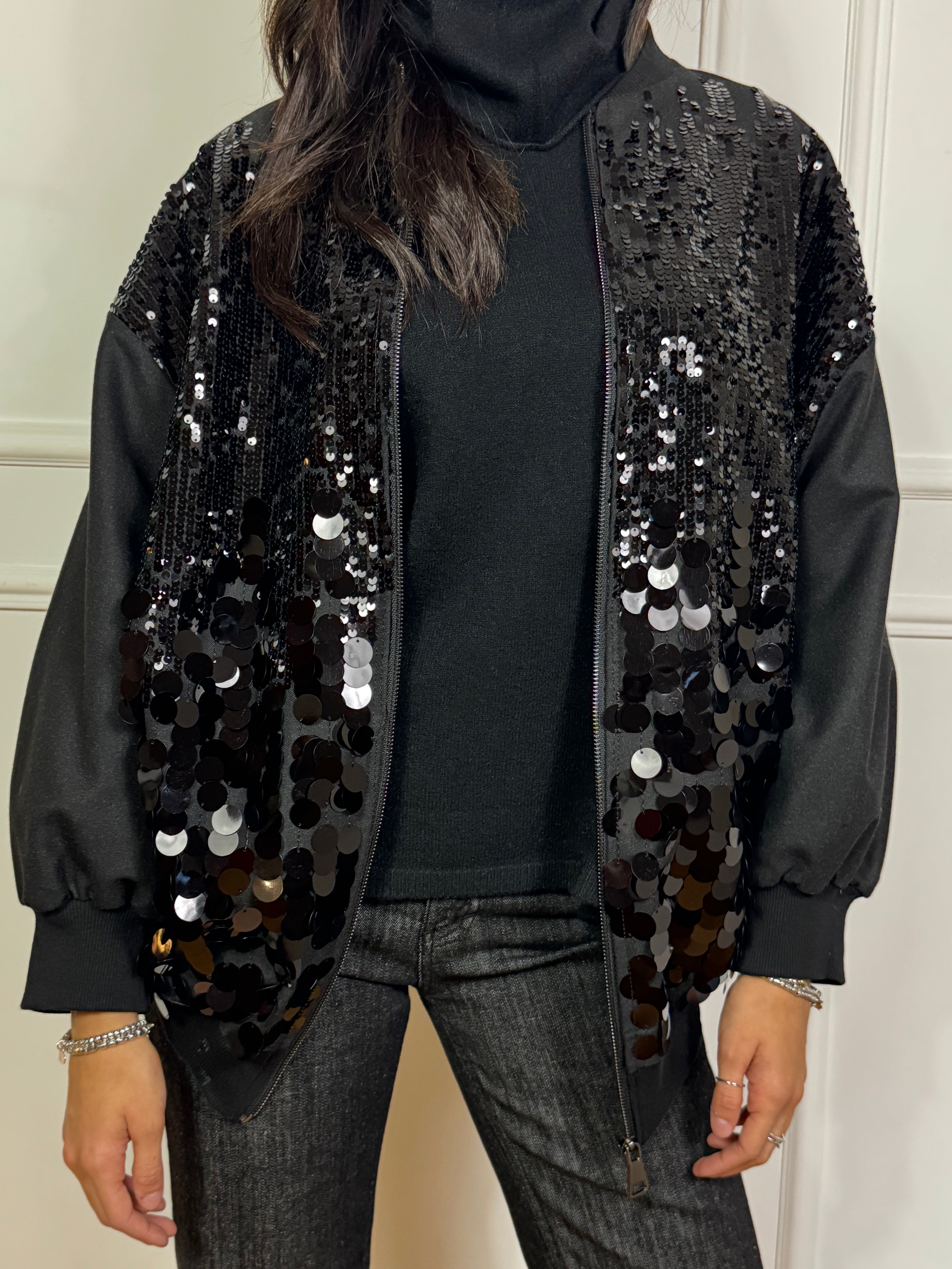 Felpa bomber oversize Susy Mix con paillettes