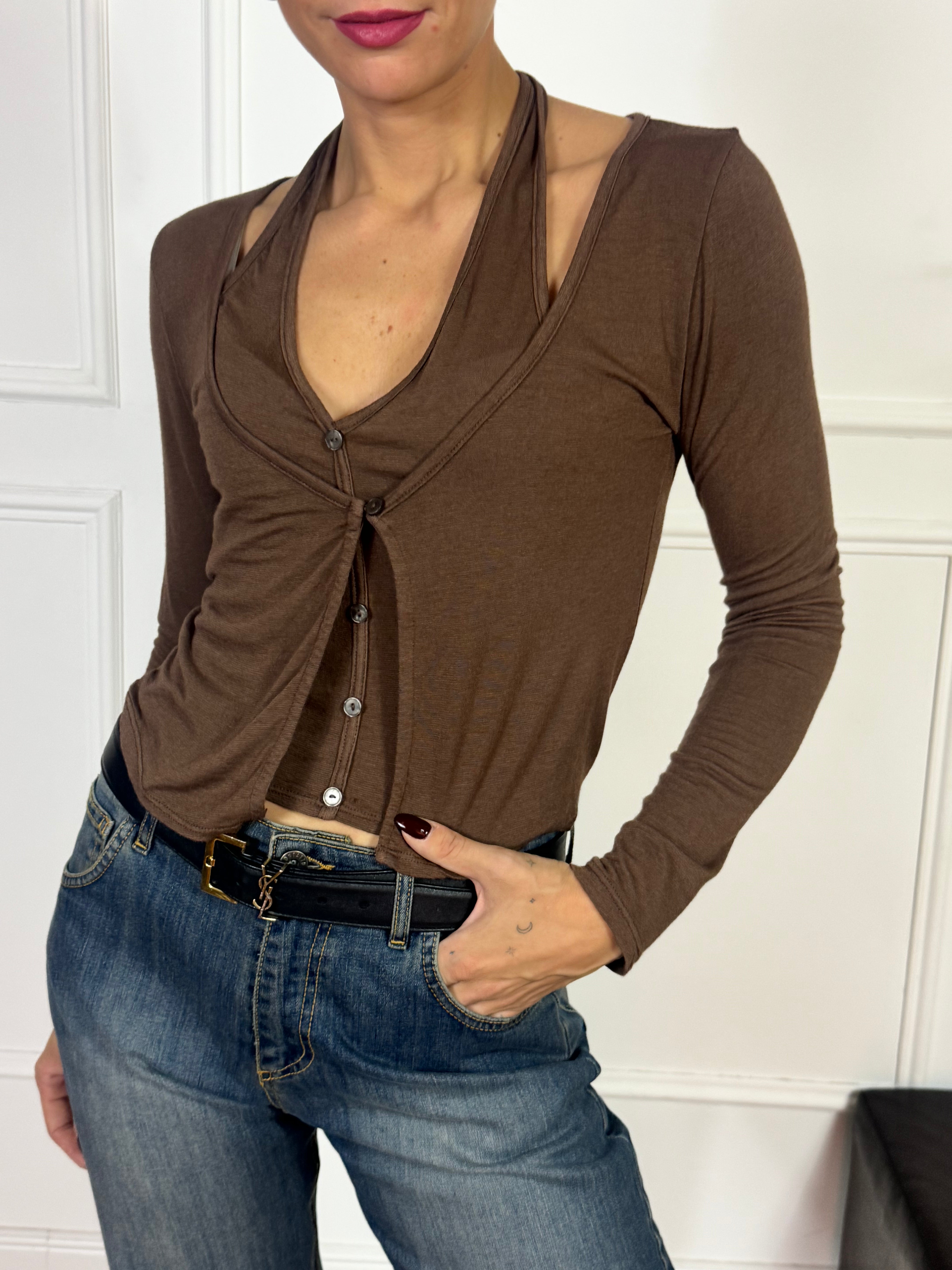 Cardigan con effetto top sottostante Kikisix misto cashmere