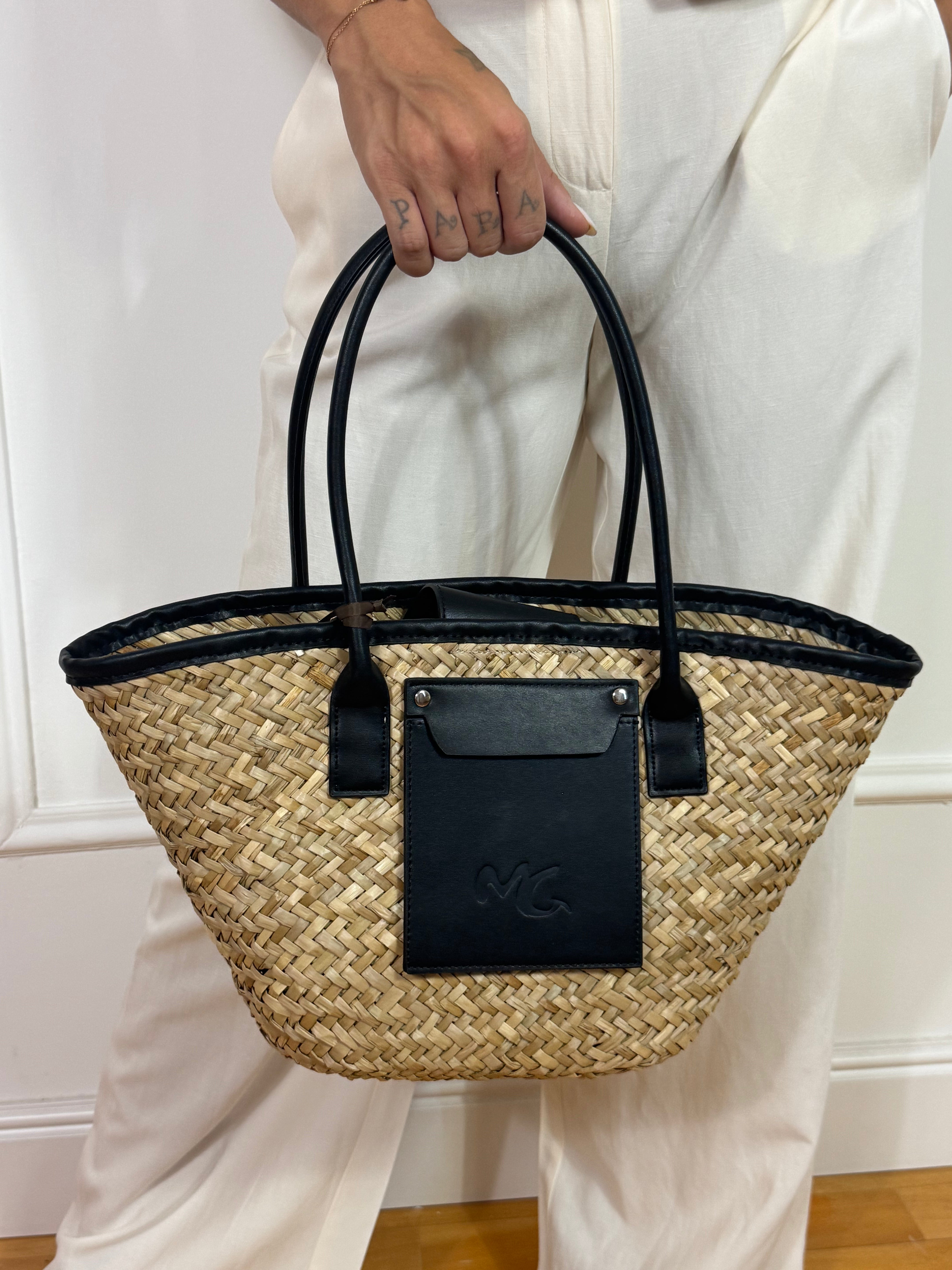 Borsa Manila Grace CESTA PAGLIA con dettagli in ecopelle
