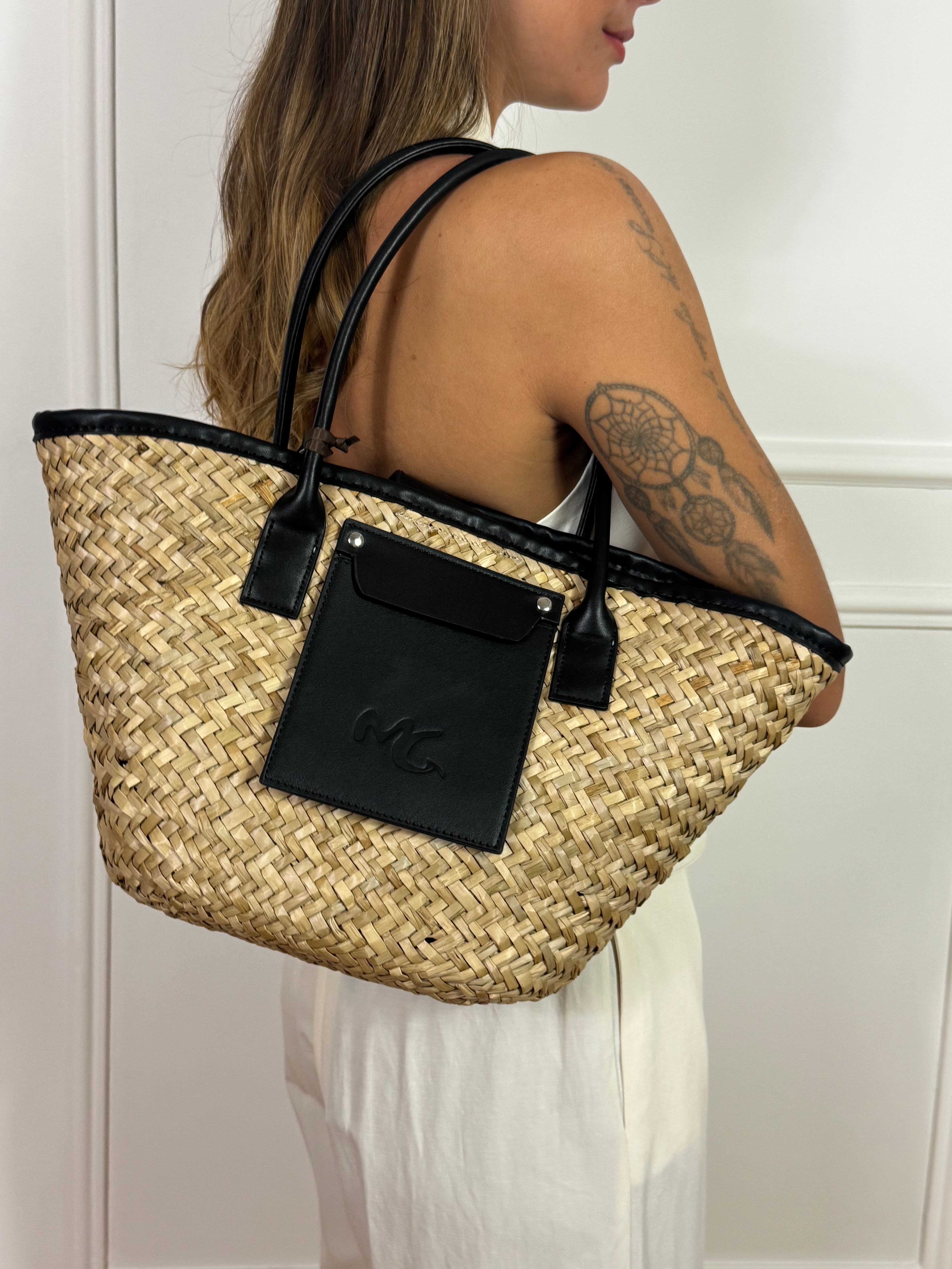 Borsa Manila Grace CESTA PAGLIA con dettagli in ecopelle
