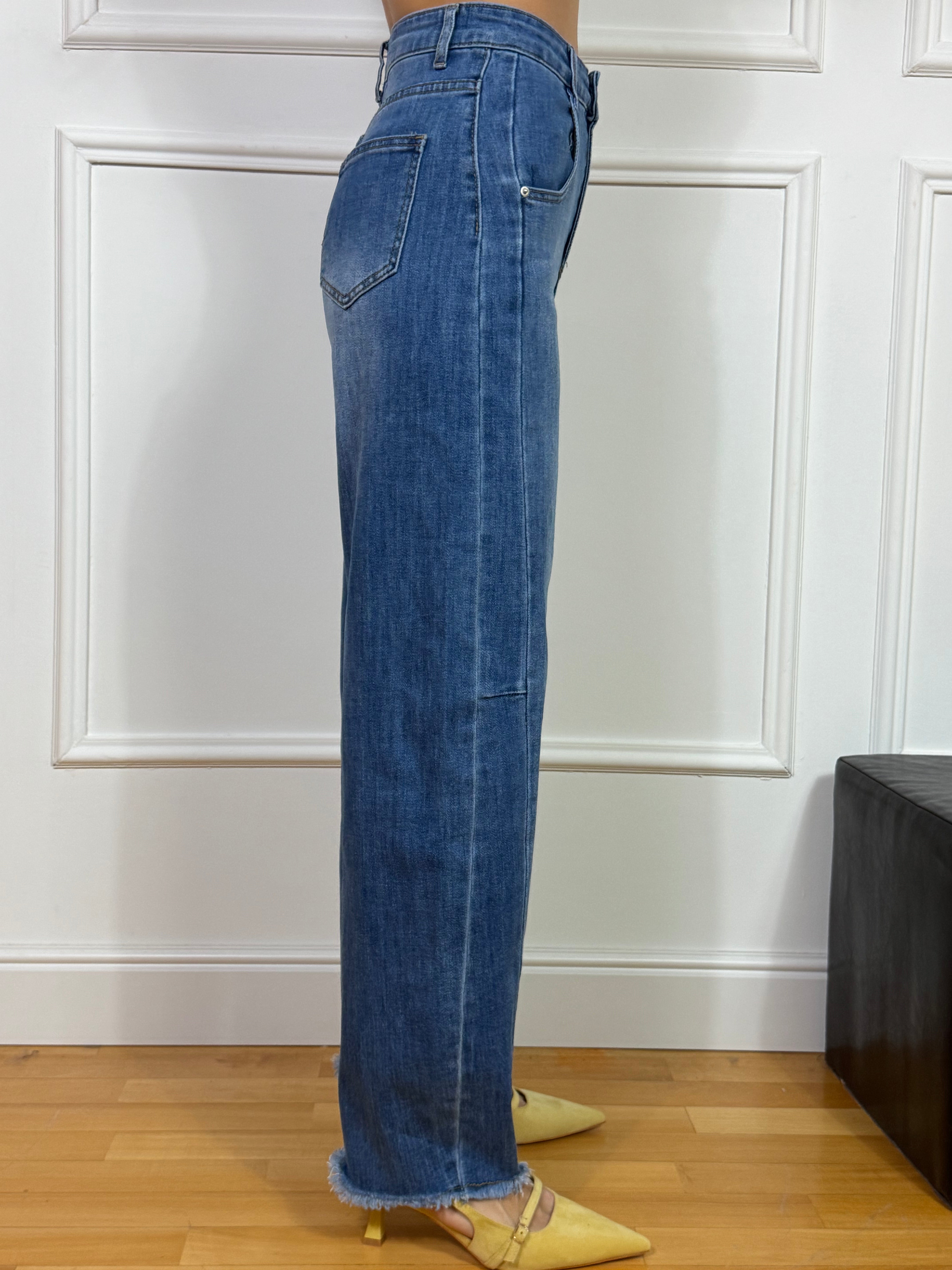 Jeans Kikisix BARREL A VITA ALTA BLU MEDIO- SFRANGIATO IN FONDO