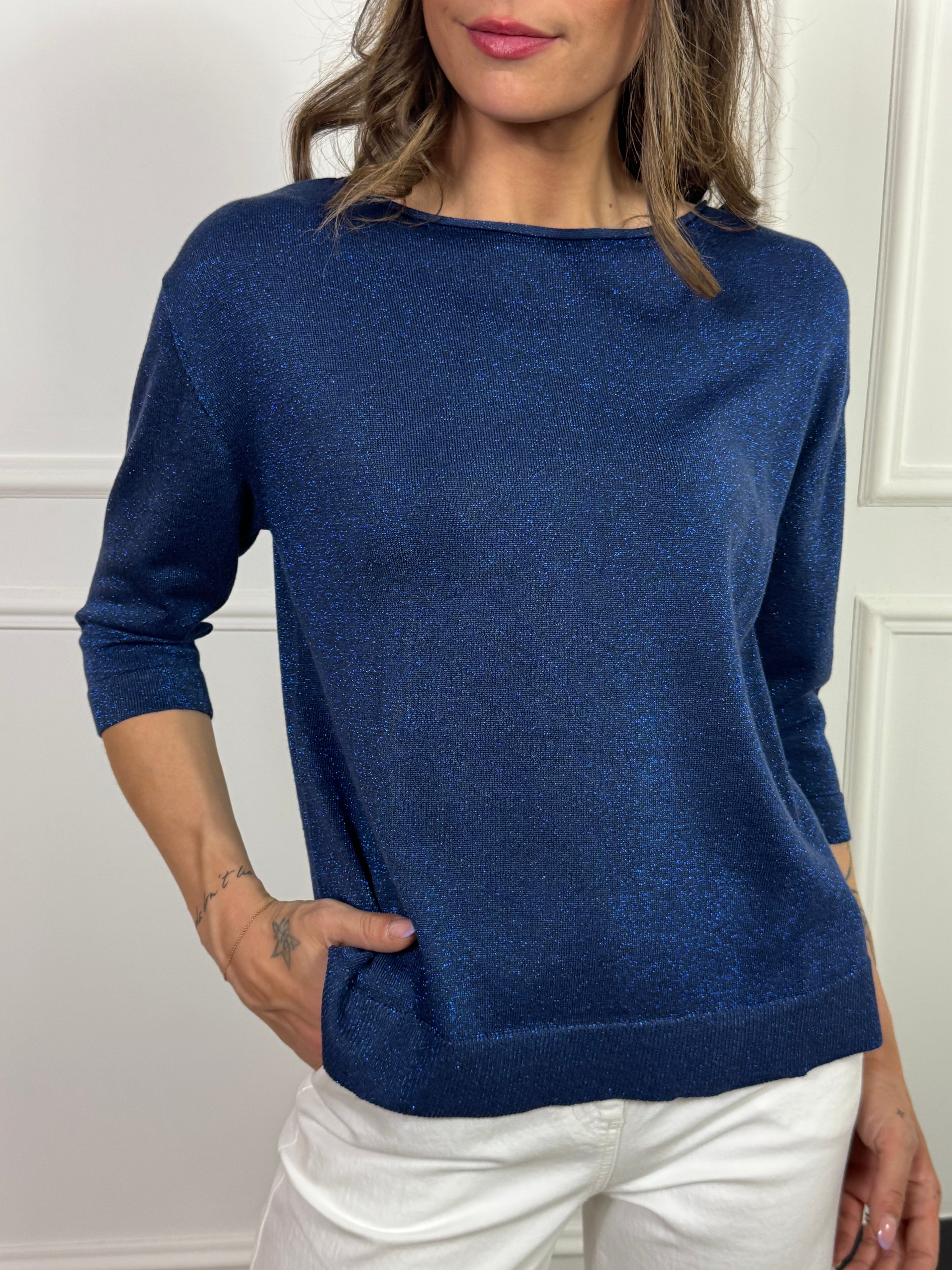 Maglia in FILATO DI MAGLINA SOTTILE manica tre quarti LUREX scollo barchetta Ragno ART. DS77M0