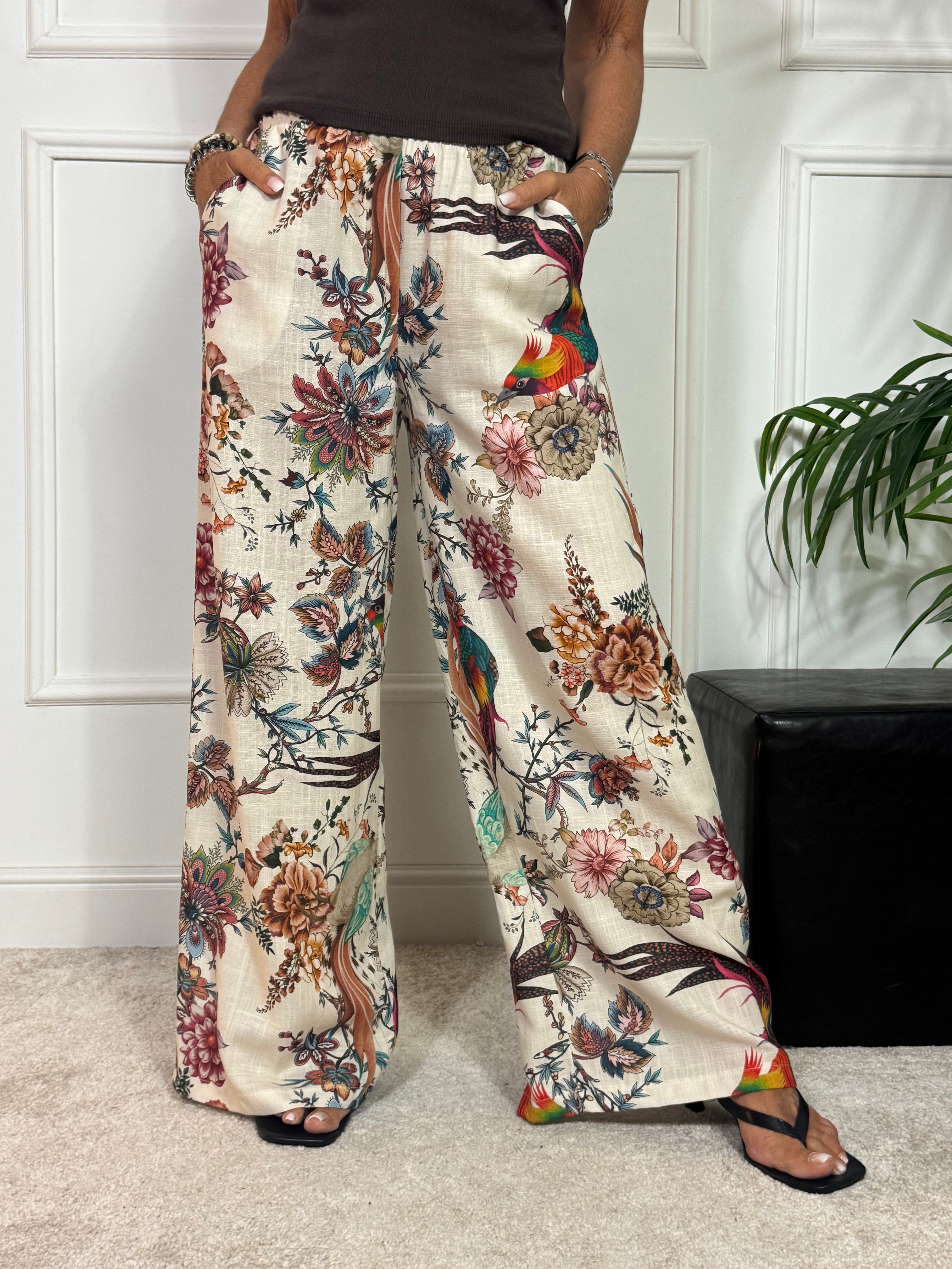 PANTALONE VICTORIA ILMH fantasia FIORI UCCELLO PARADISO