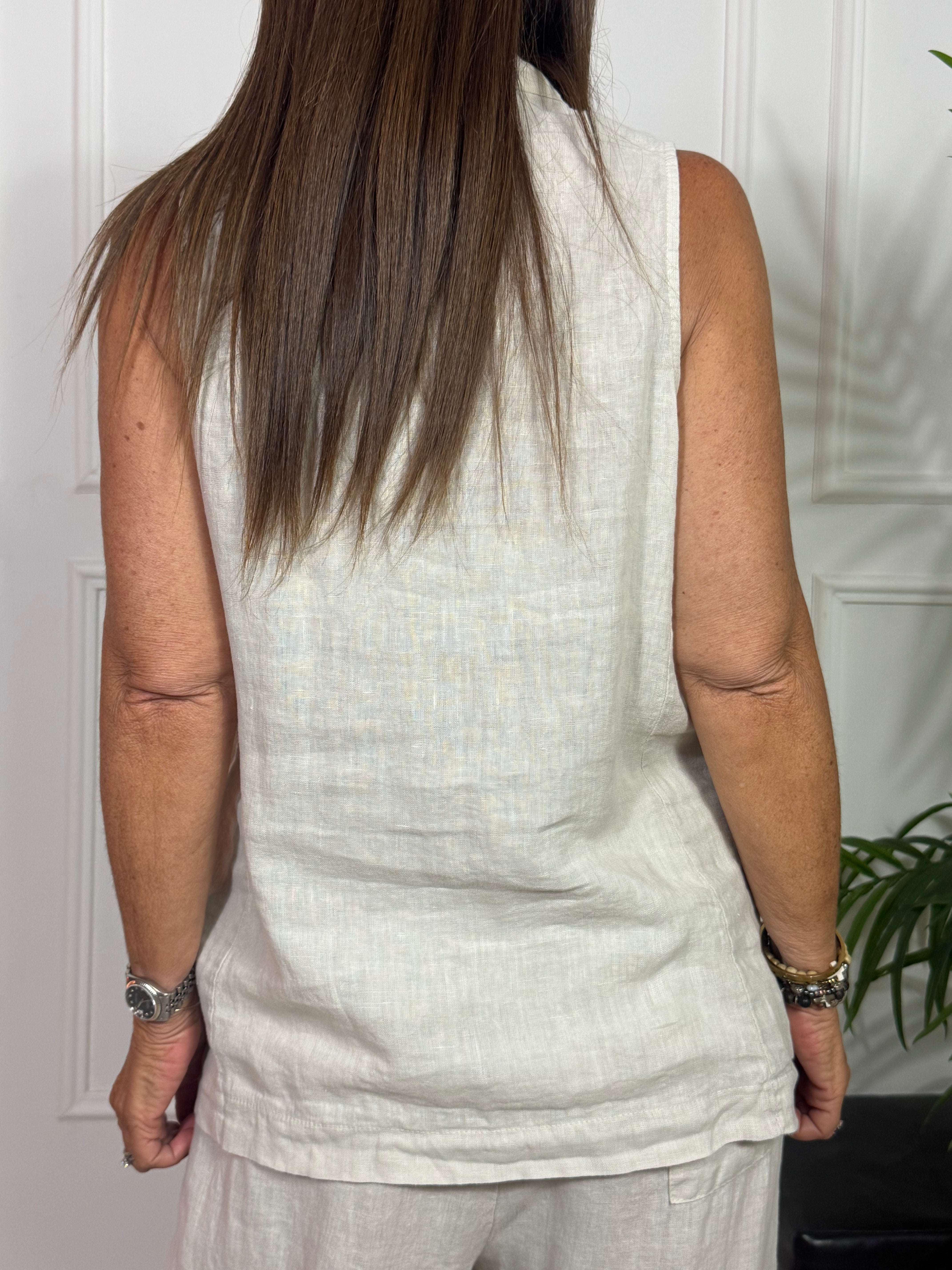 GILET LUNGO IN LINO VICTORIA ILMH CON LACCETTI ASIMMETRICI