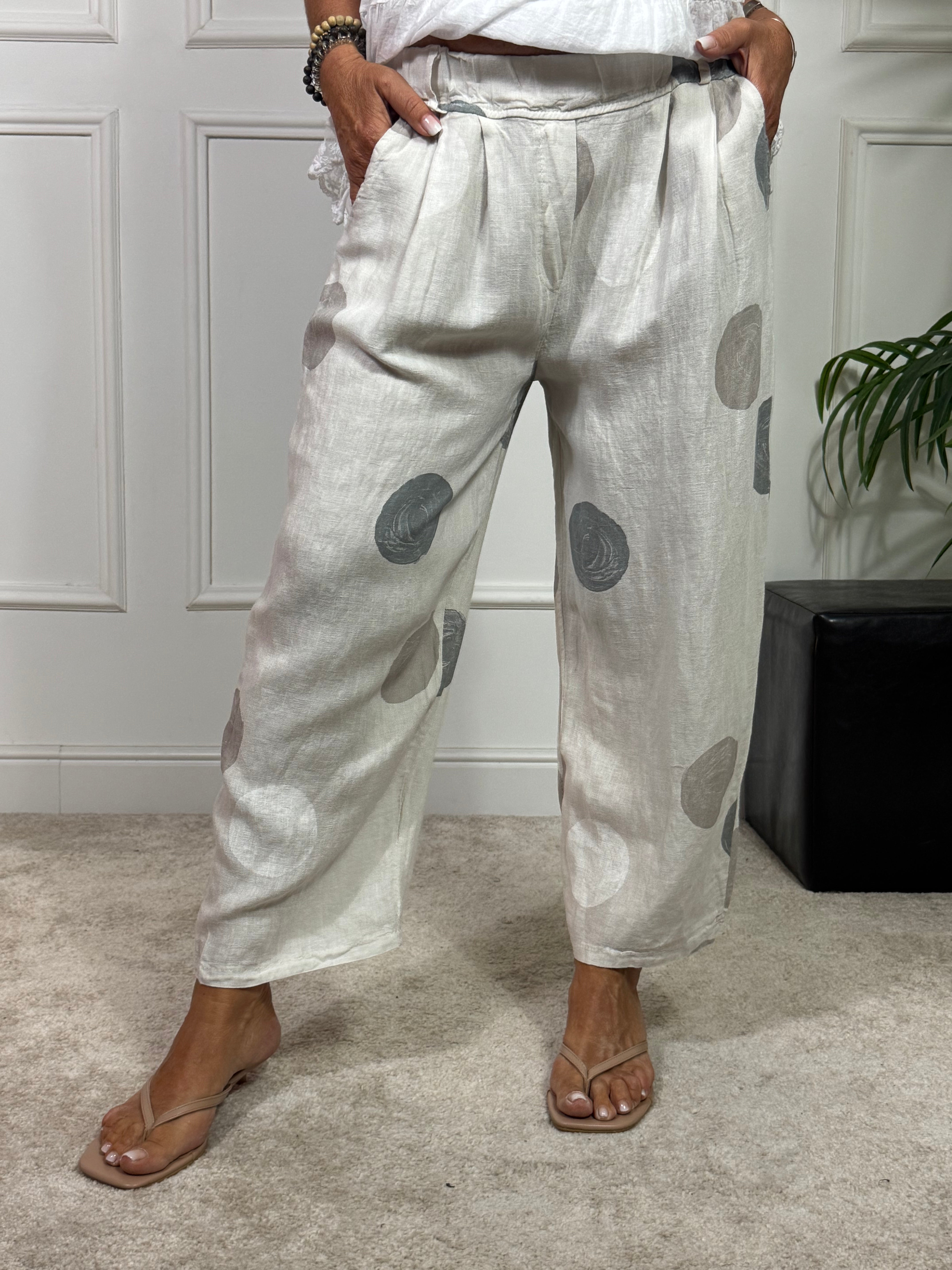 Pantalone in lino CROPPED VICTORIA ILMH fantasia POIS GROSSI