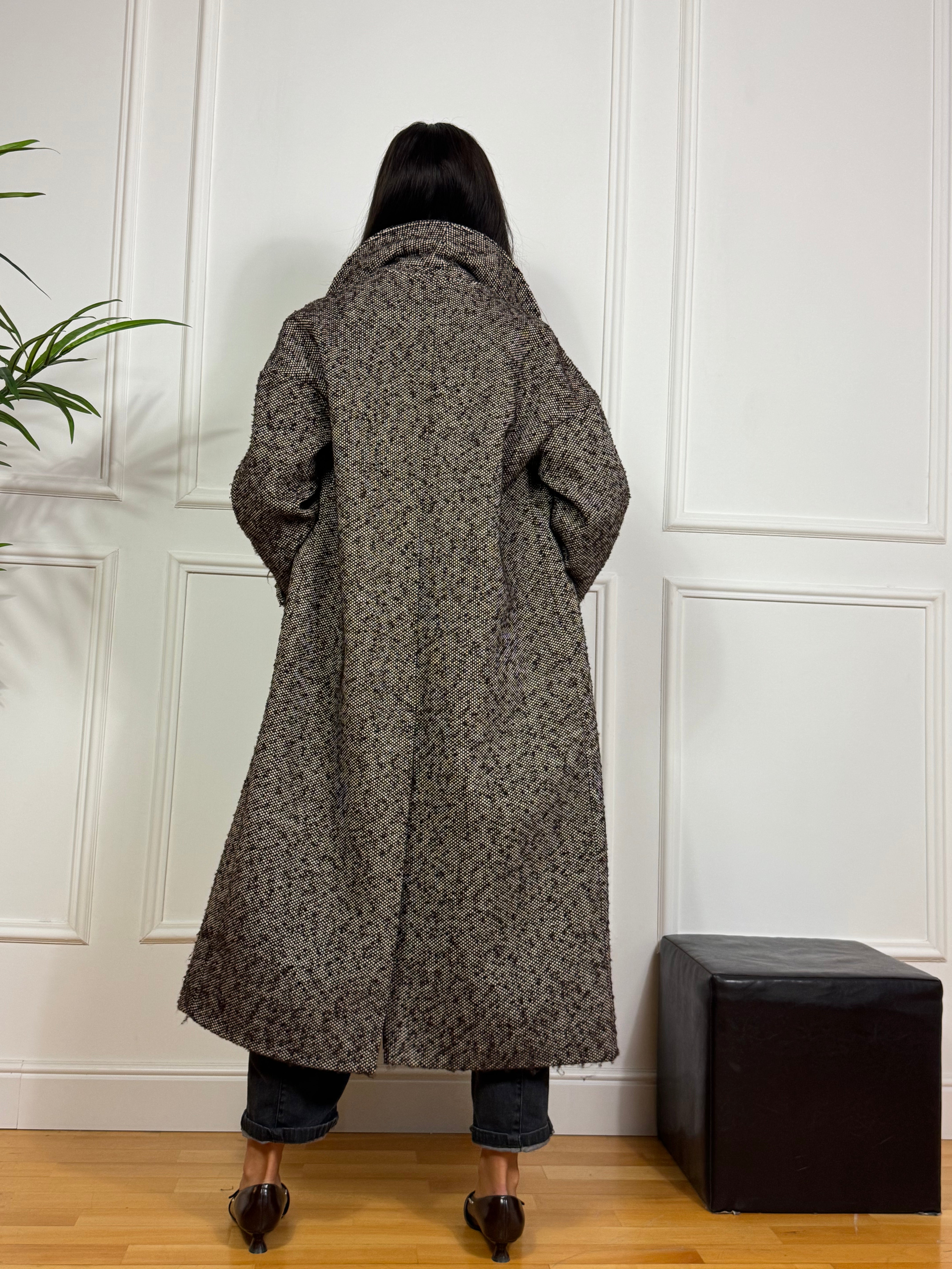 Cappotto lungo doppiopetto Kikisix sale e pepe MORO-PANNA