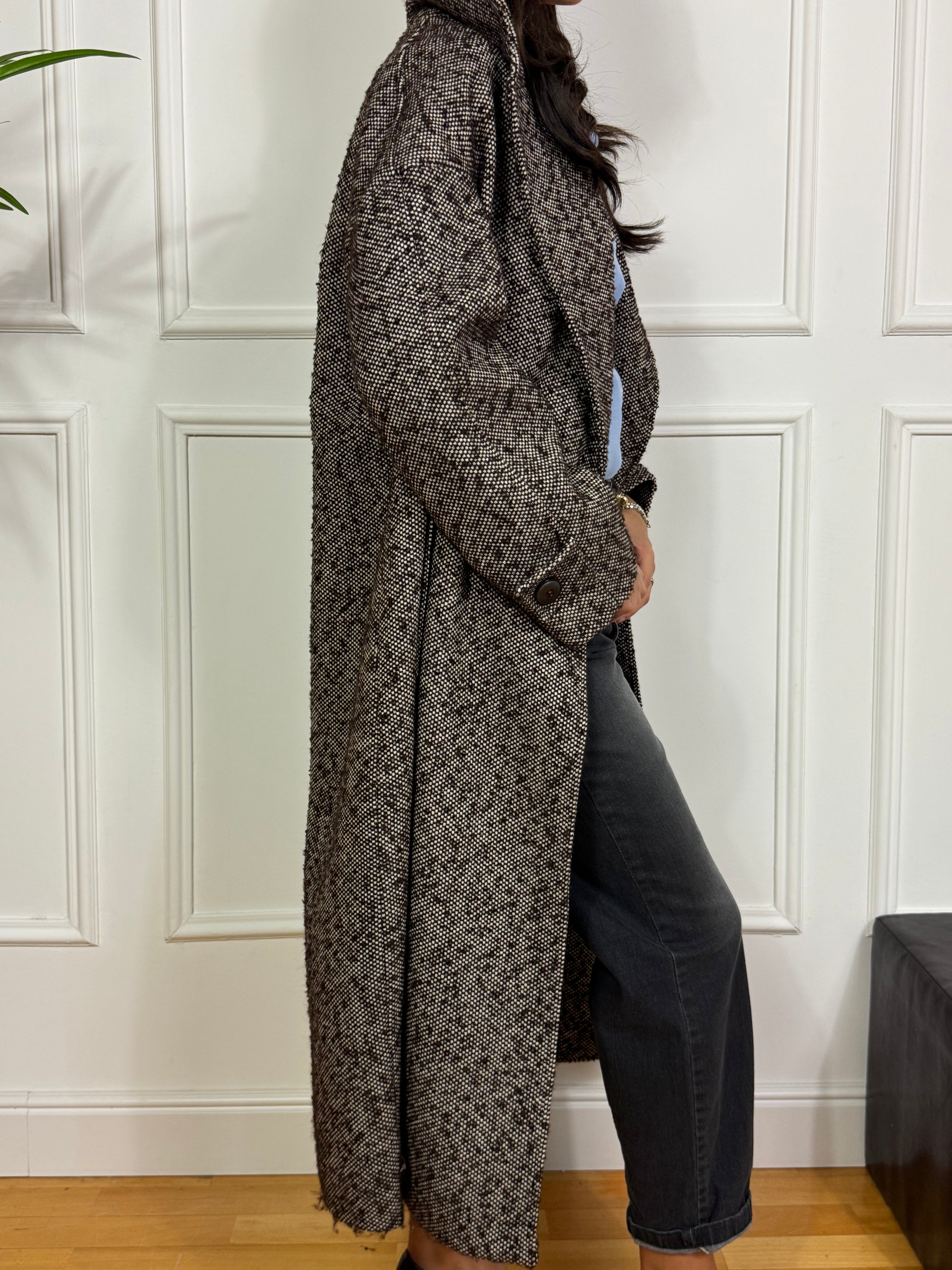 Cappotto lungo doppiopetto Kikisix sale e pepe MORO-PANNA