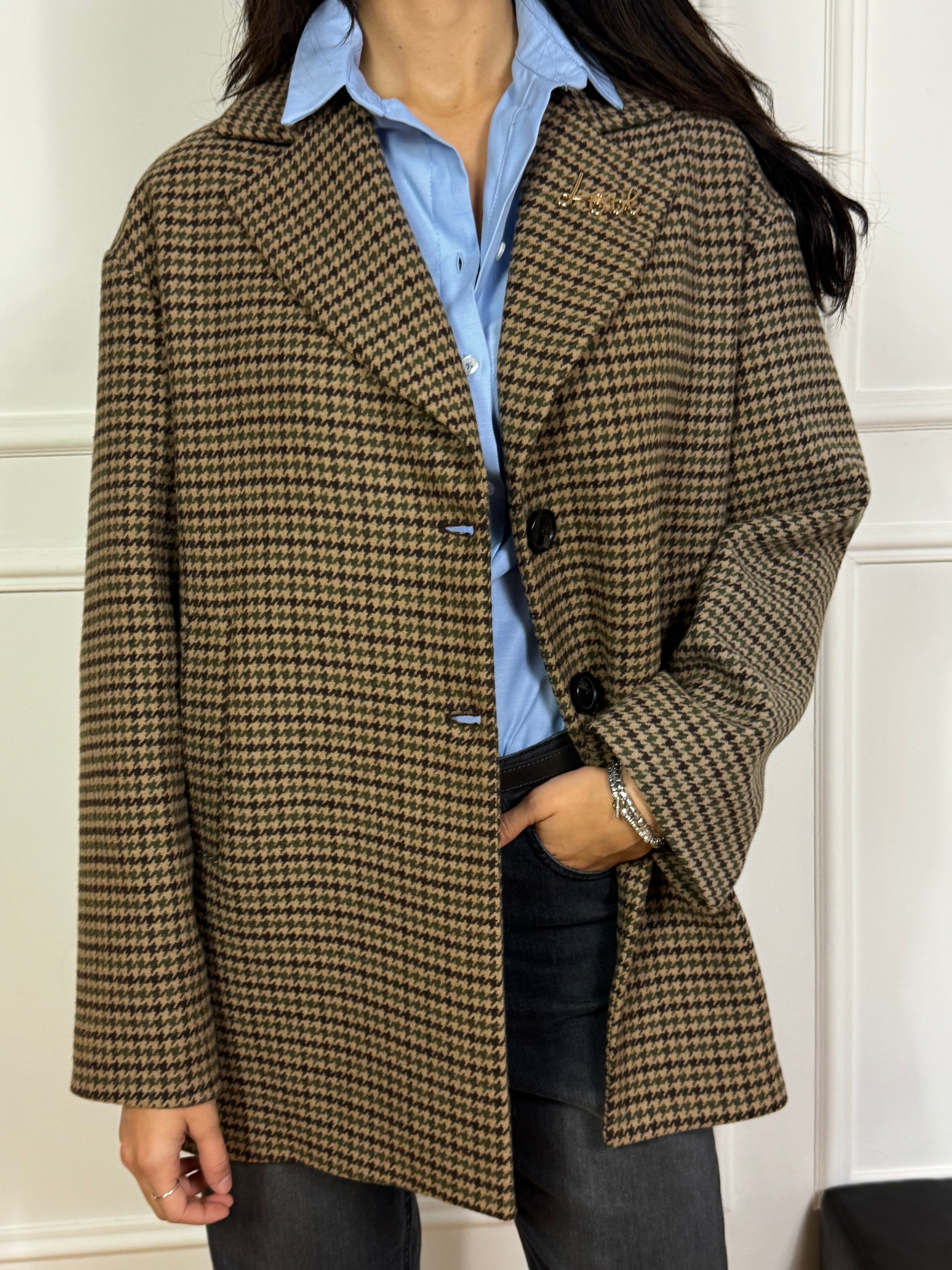 CAPPOTTO Kikisix fantasia pied-de-poule con spilla Love