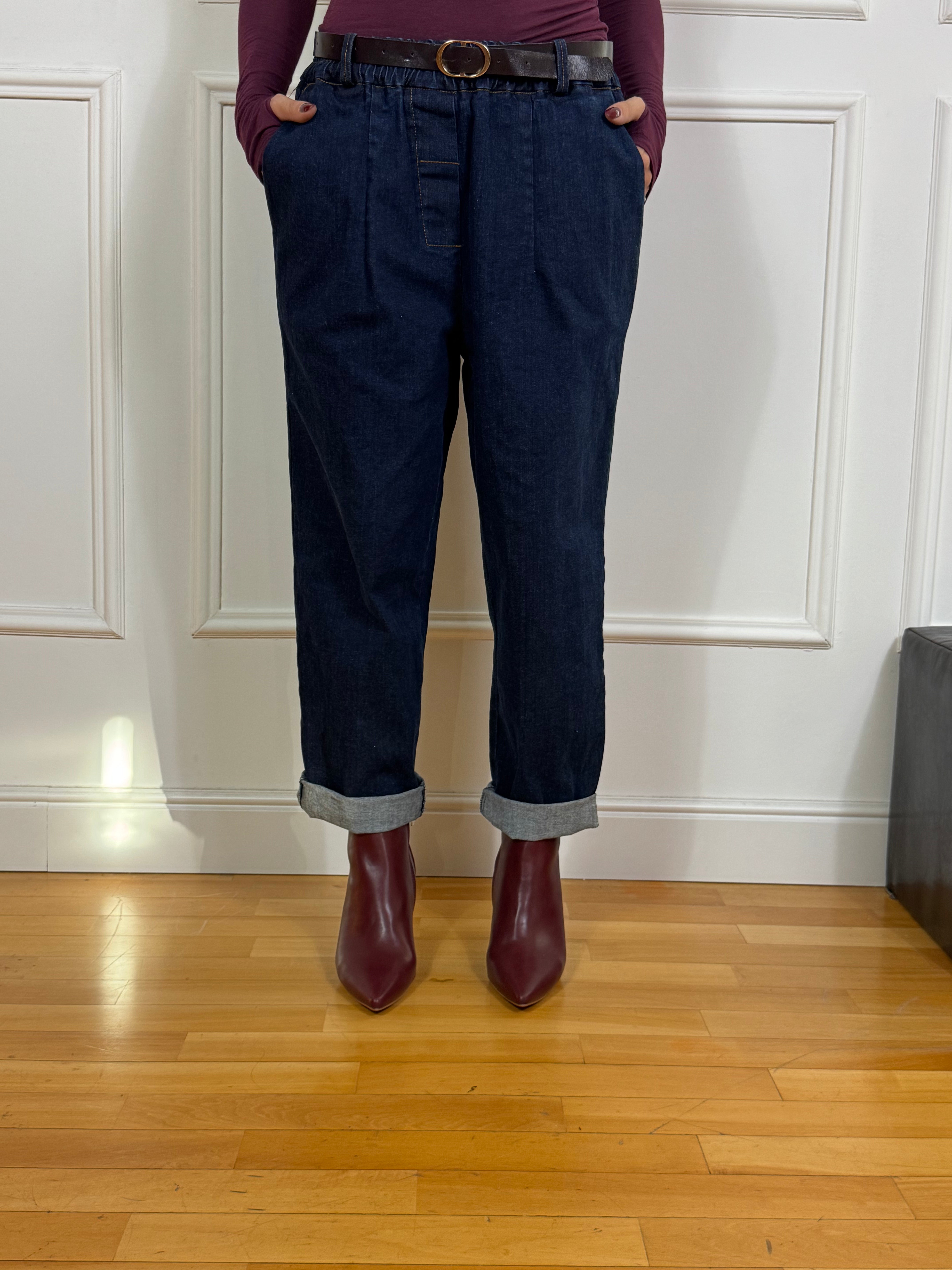 Jeans Victoria ILMH con elastico e cintura denim scuro