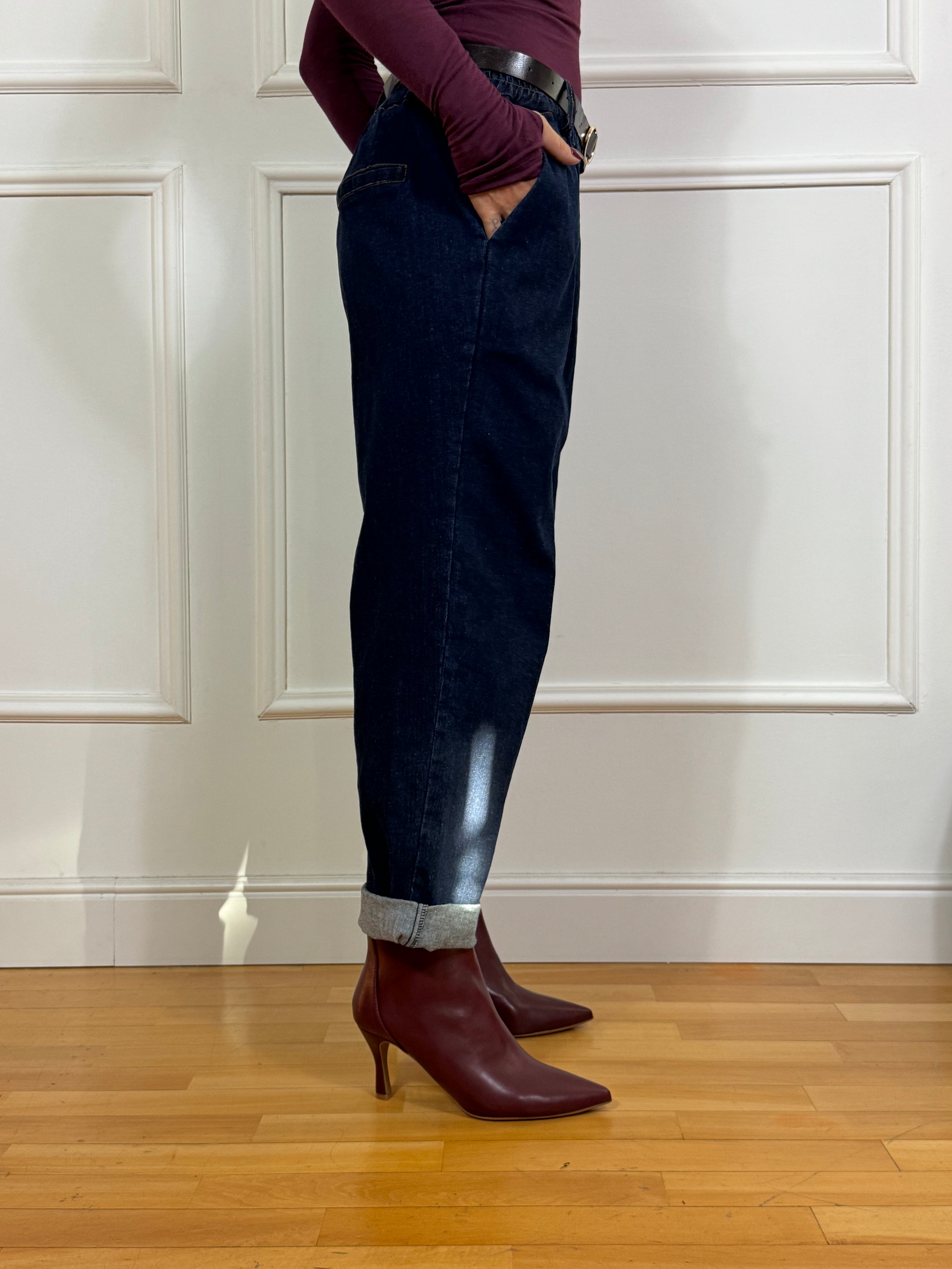 Jeans Victoria ILMH con elastico e cintura denim scuro