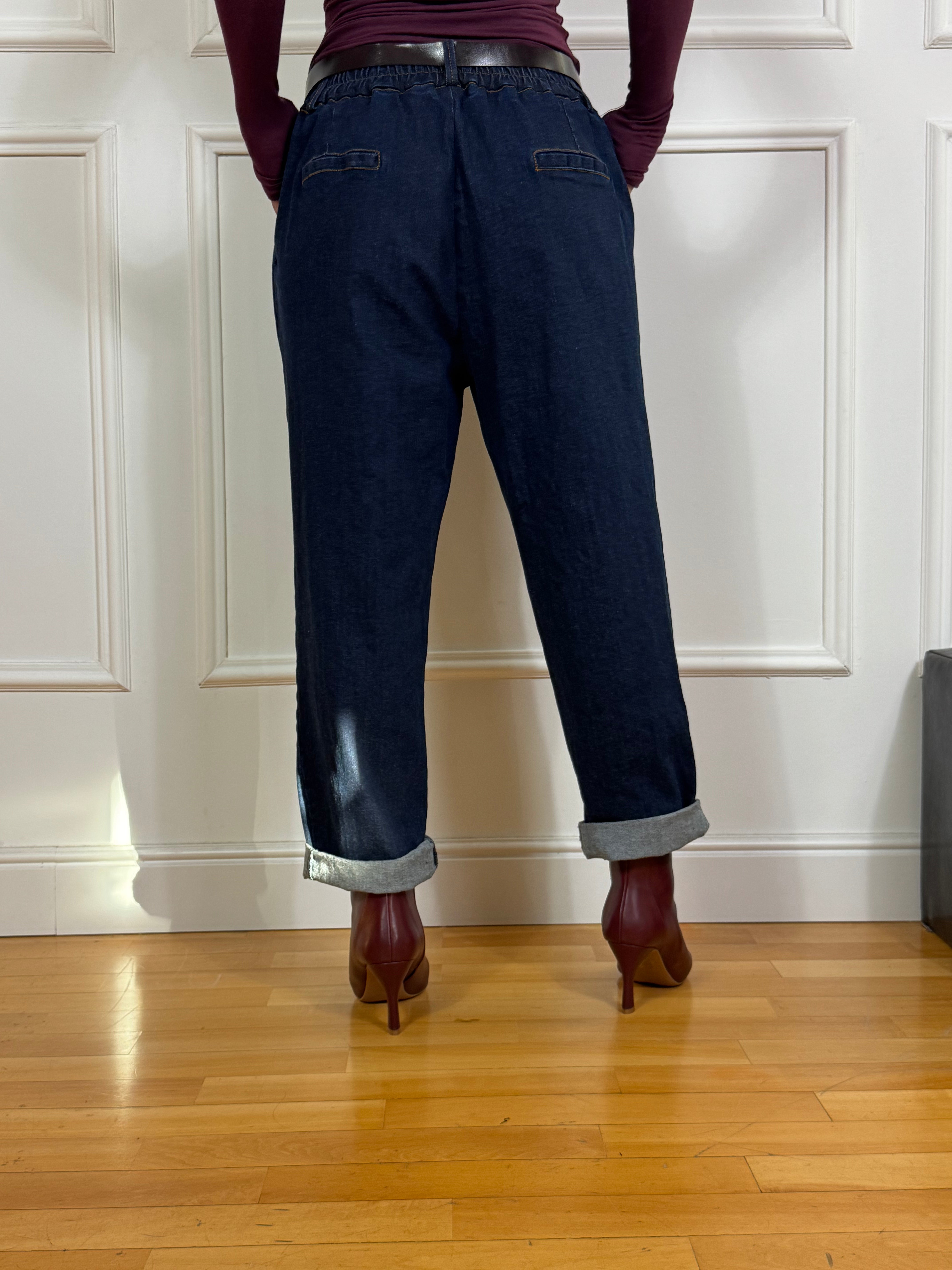 Jeans Victoria ILMH con elastico e cintura denim scuro