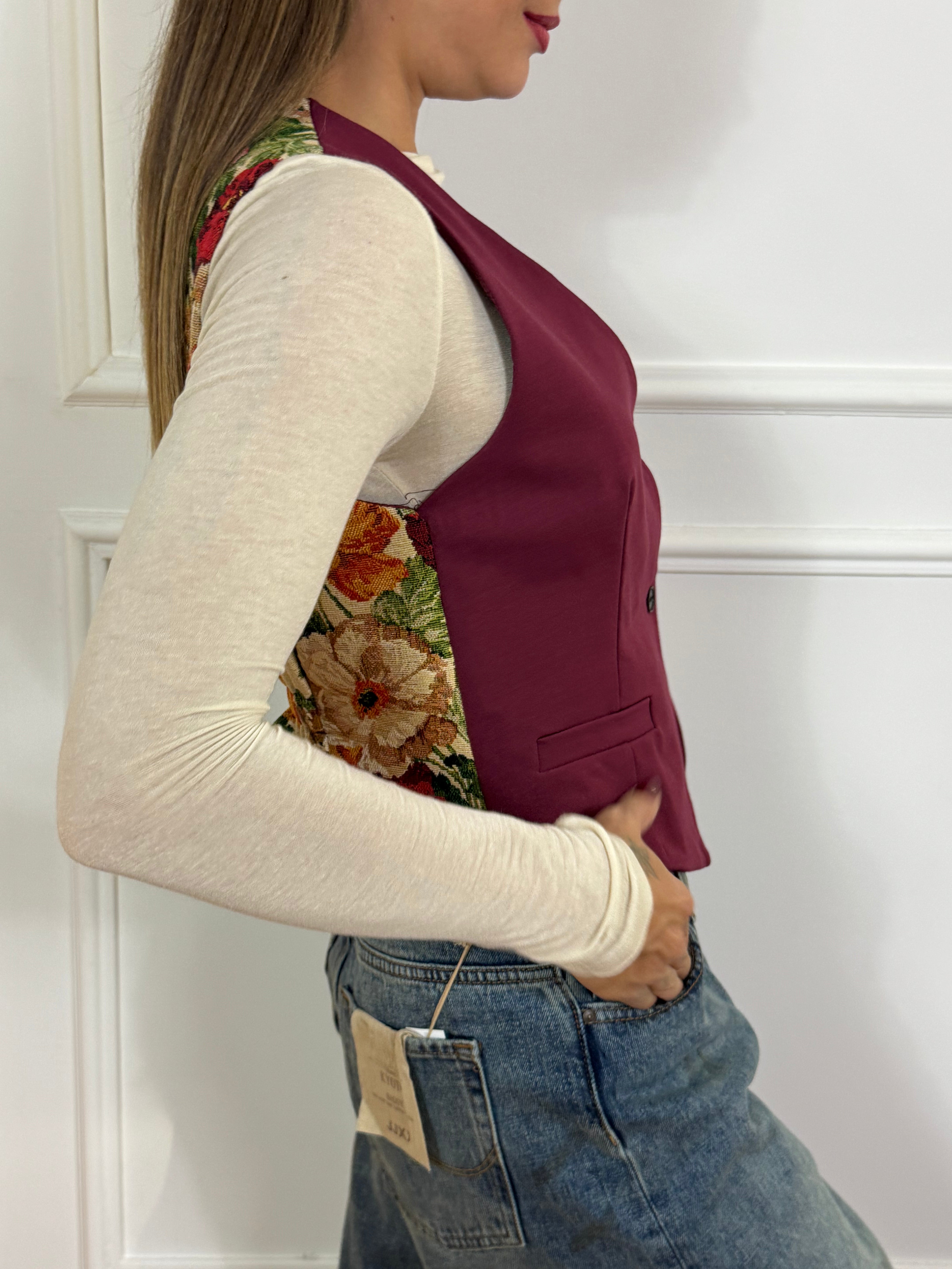 Gilet Victoria ILMH bicolore con fantasia damascata dietro