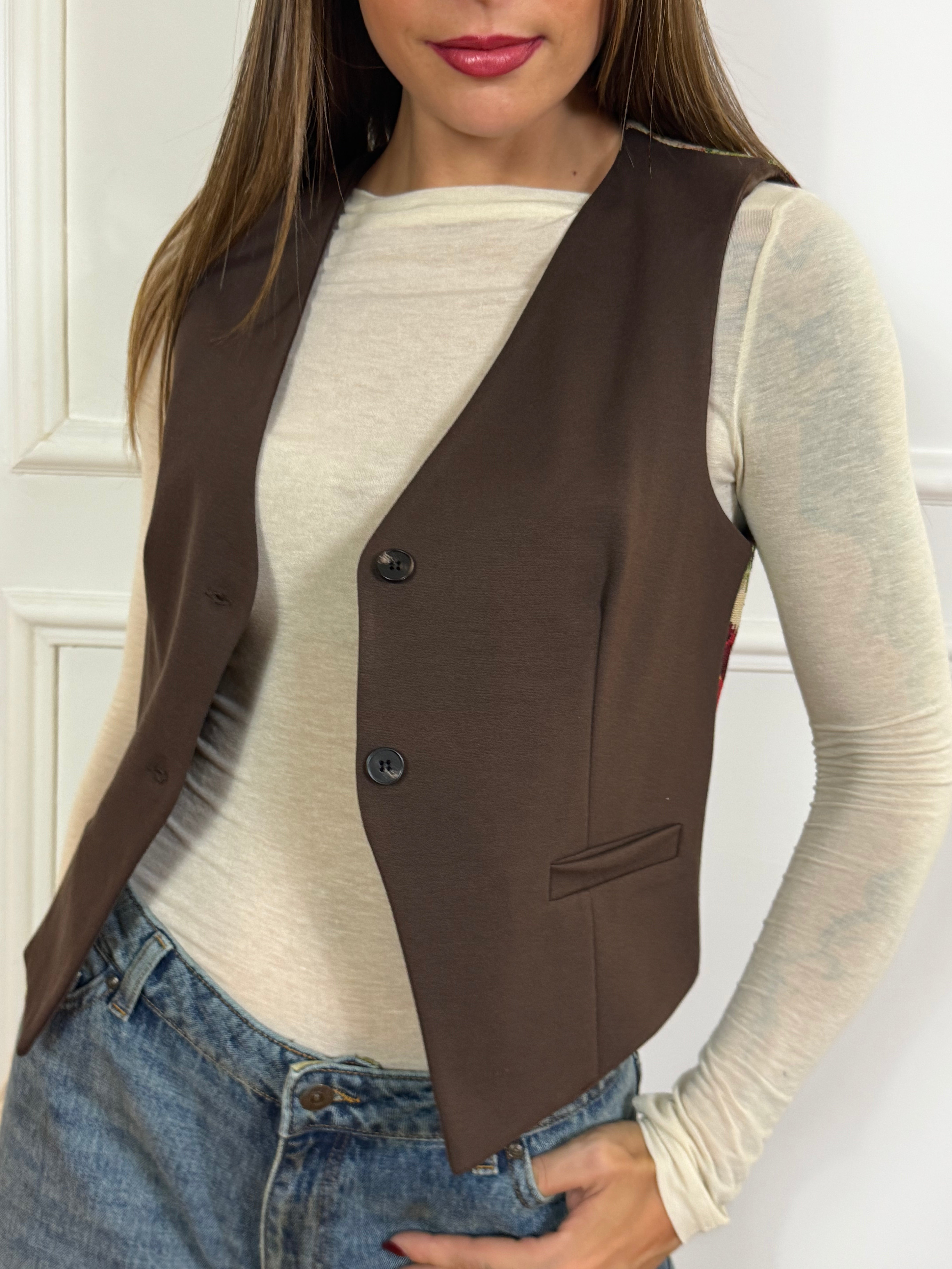 Gilet Victoria ILMH bicolore con fantasia damascata dietro