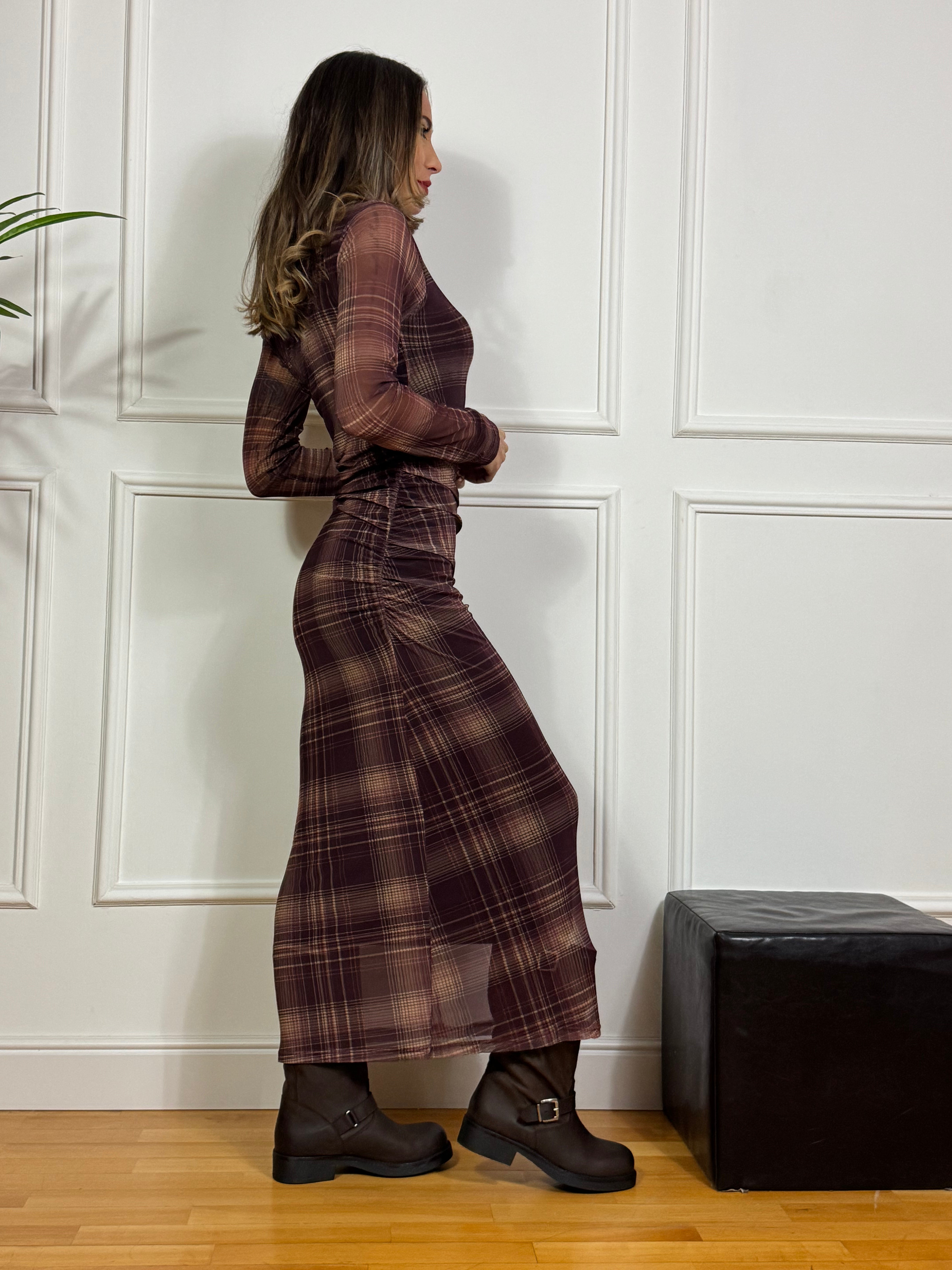 Abito LUNGO Victoria ILMH in voile fantasia scozzese