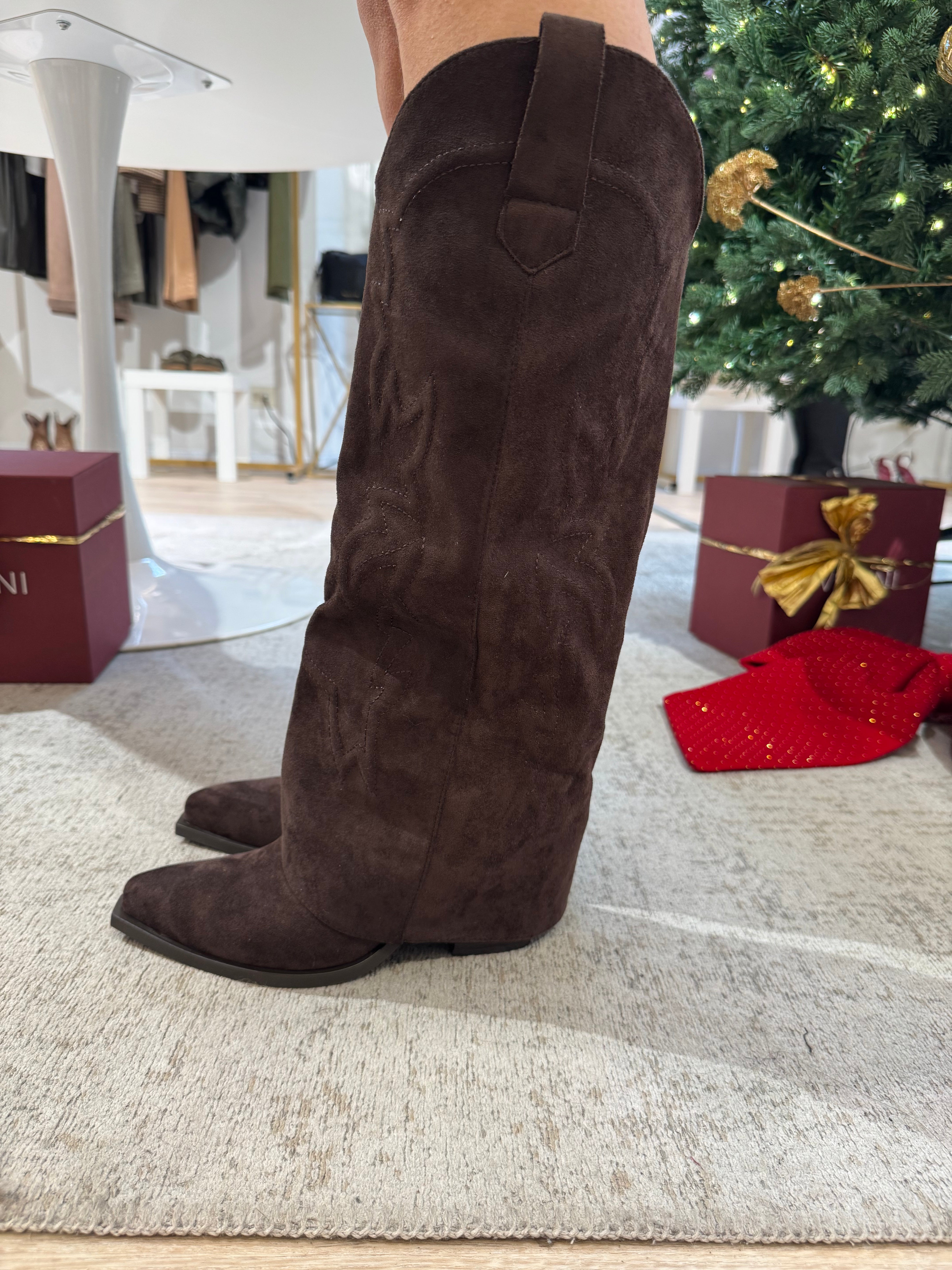 Stivale TEXANO ALTO ECO SCAMOSCIATO con COPRIGAMBALE -TESTA DI MORO