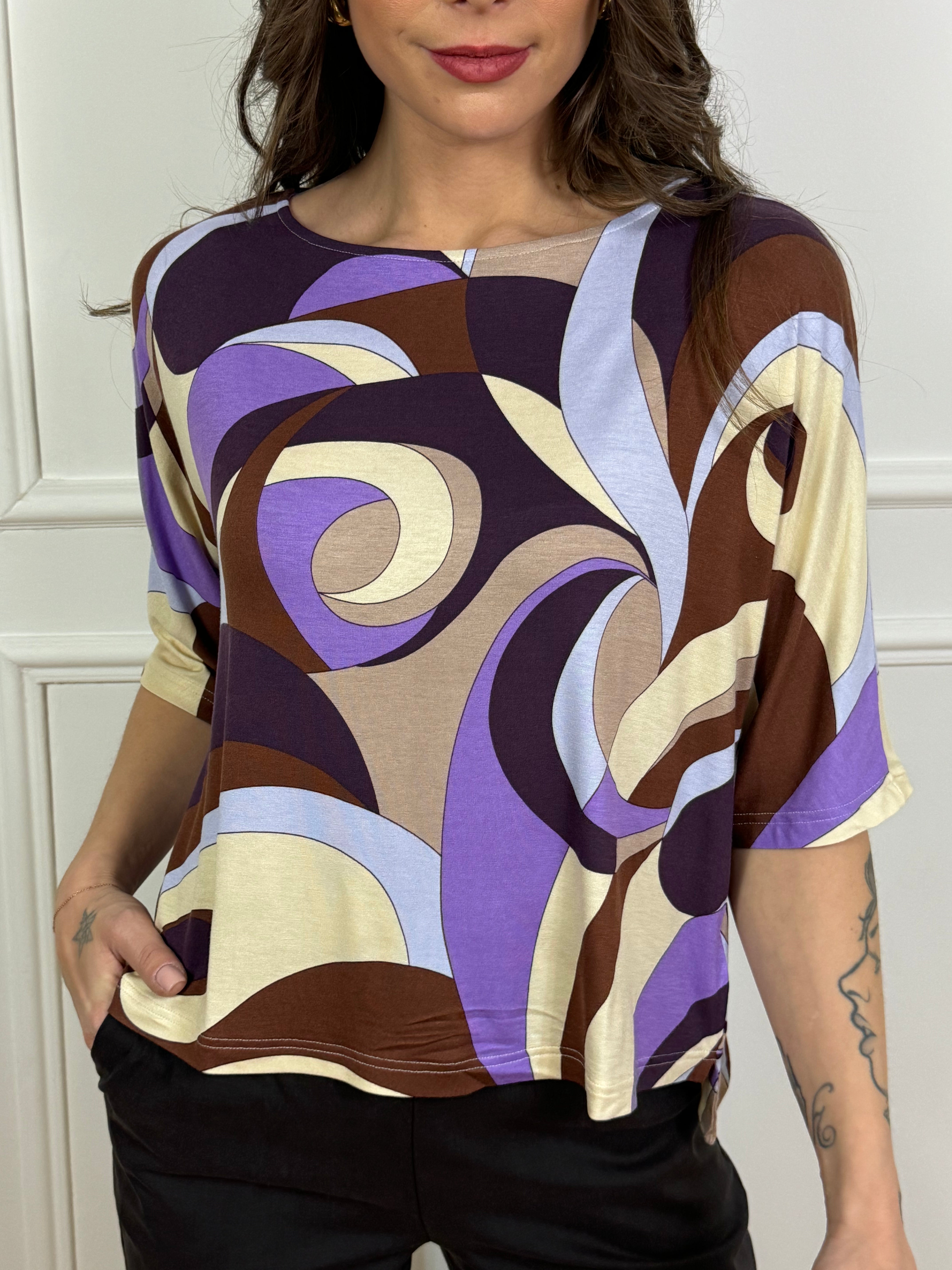 Maglia manica 3/4 in viscosa elasticizzata Ragno FANTASIA COLORATA