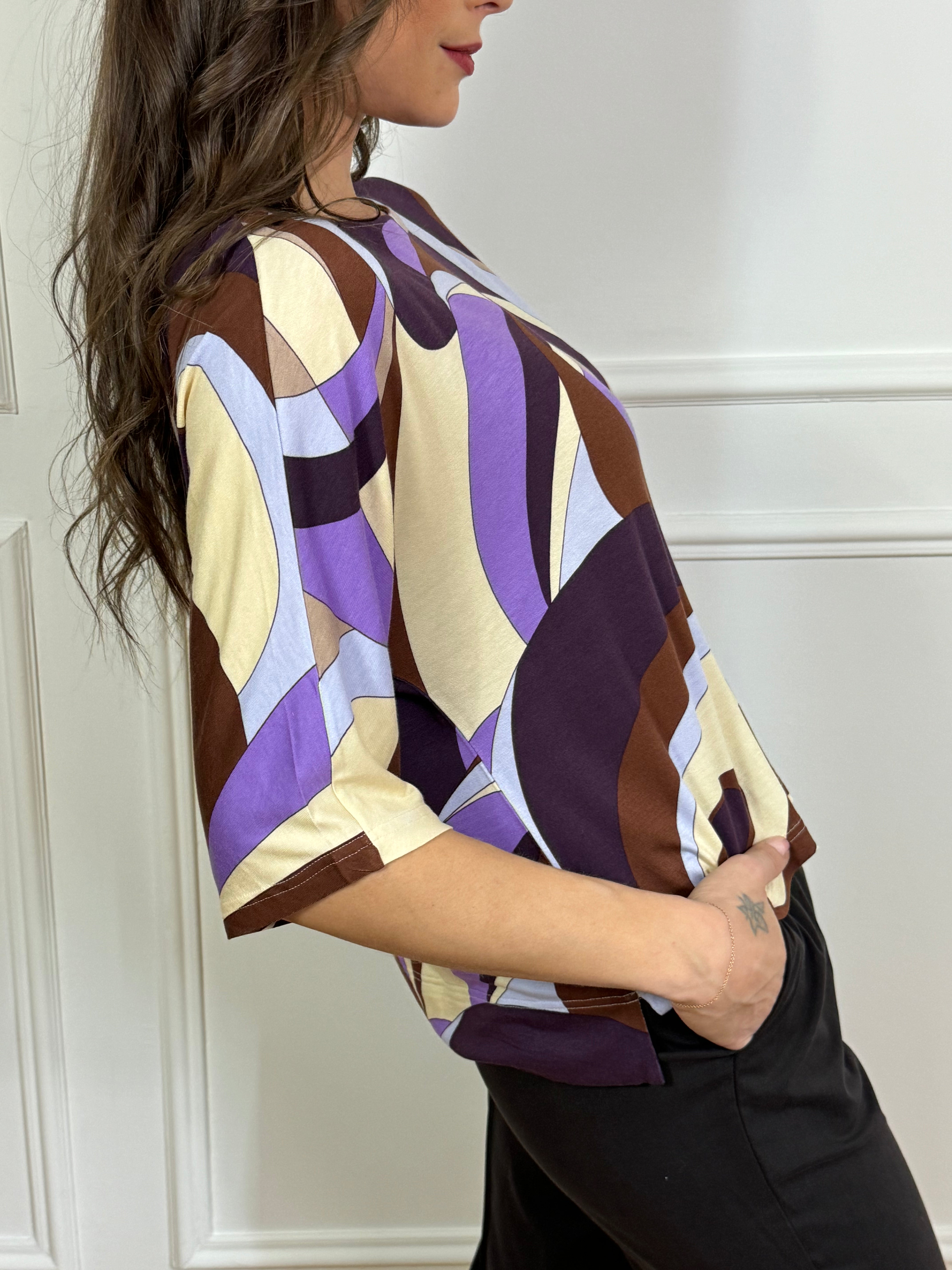 Maglia manica 3/4 in viscosa elasticizzata Ragno FANTASIA COLORATA