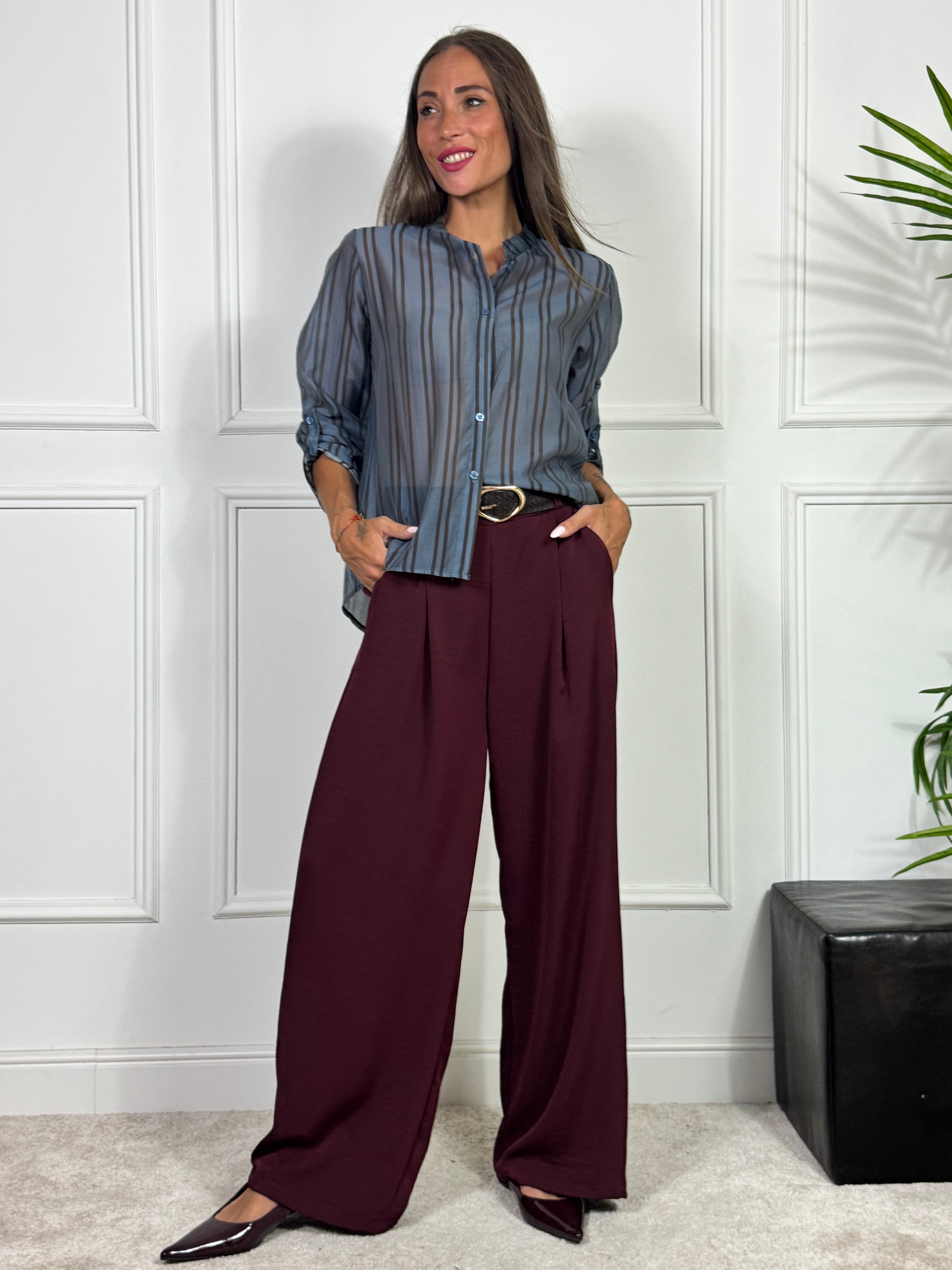 Pantalone palazzo TESSUTO FLUIDO Victoria ILMH con CINTURA INTRECCIATA