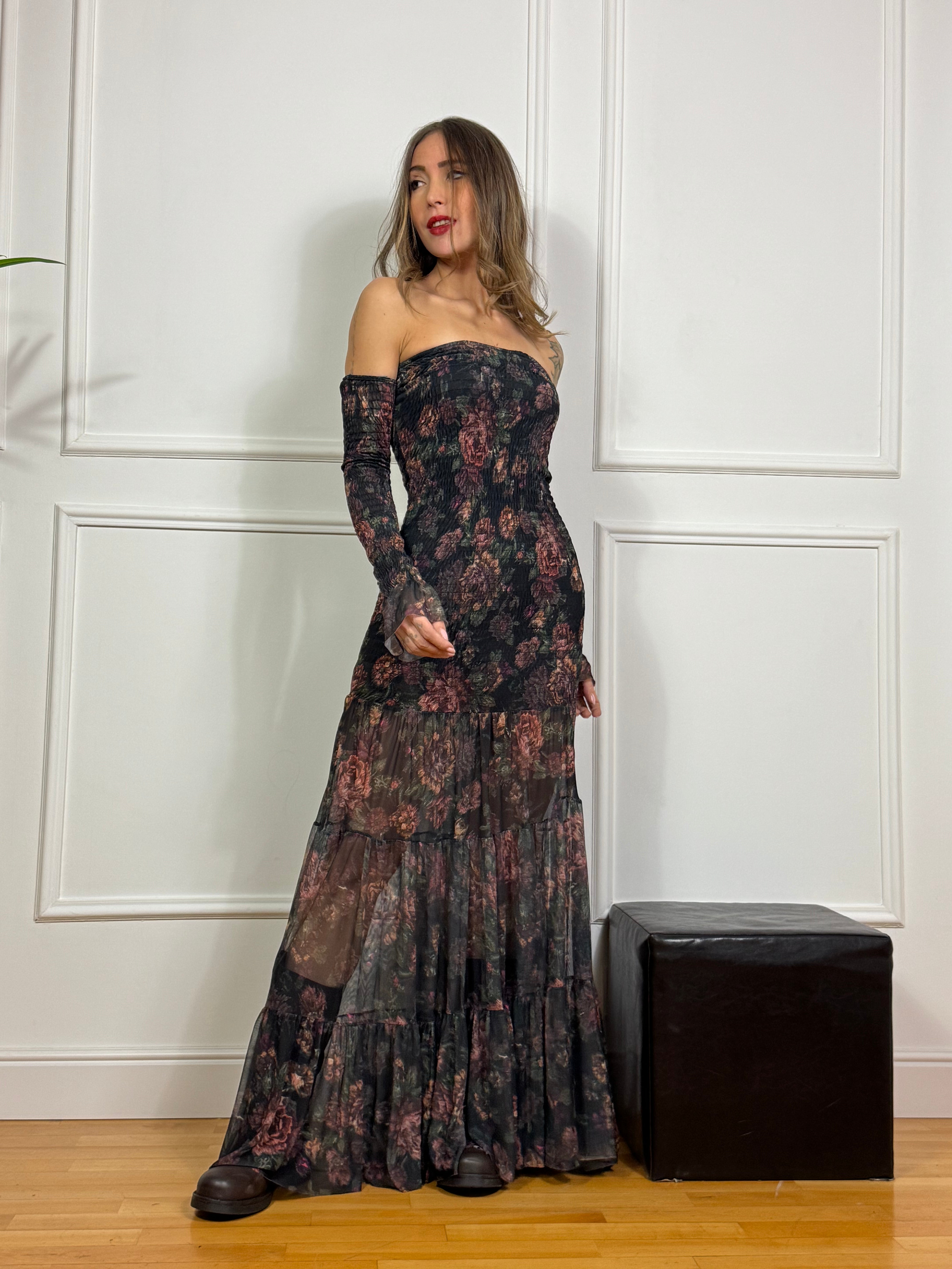 Abito lungo flamenco Victoria ILMH fantasia floreale