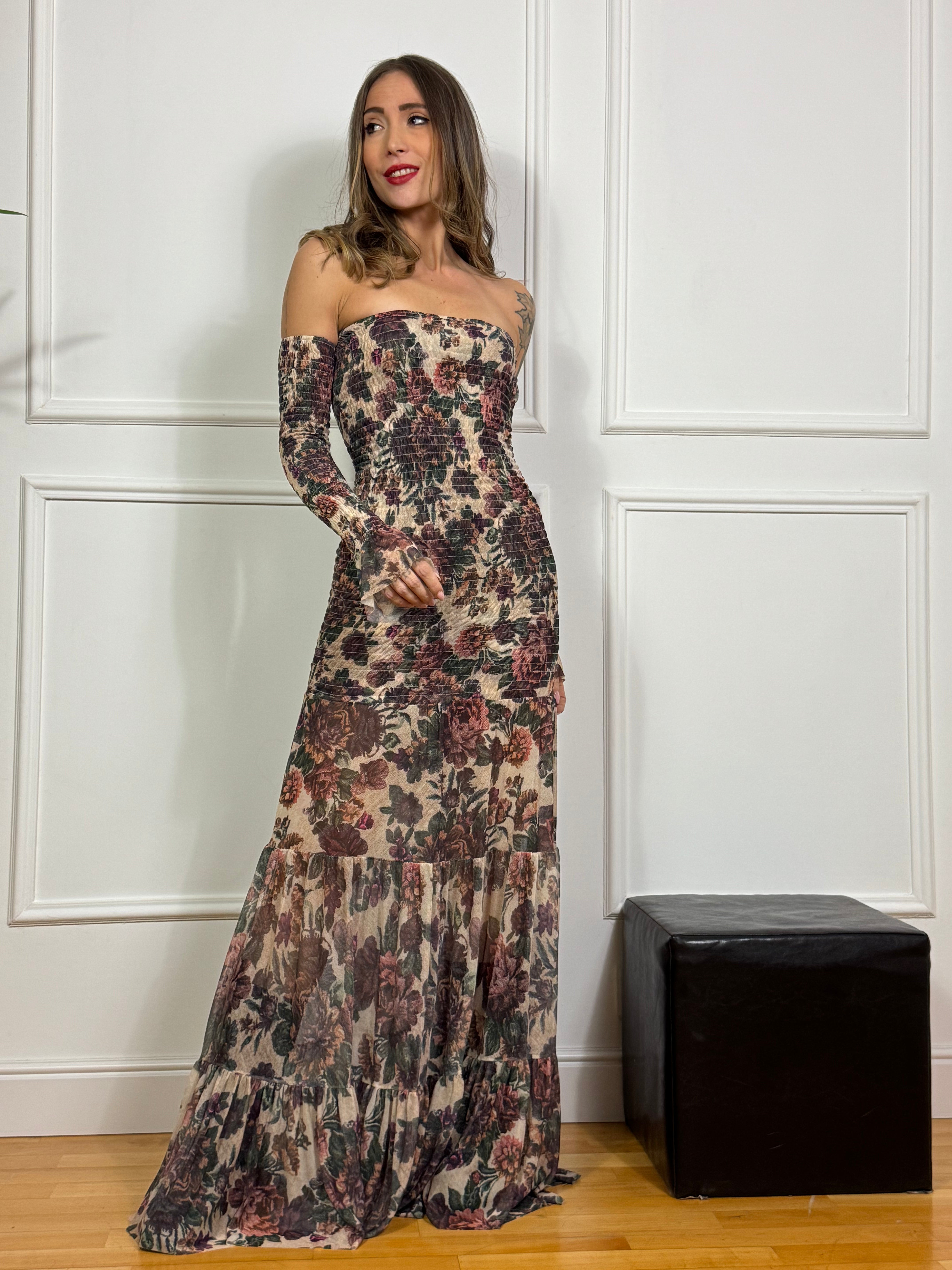 Abito lungo flamenco Victoria ILMH fantasia floreale