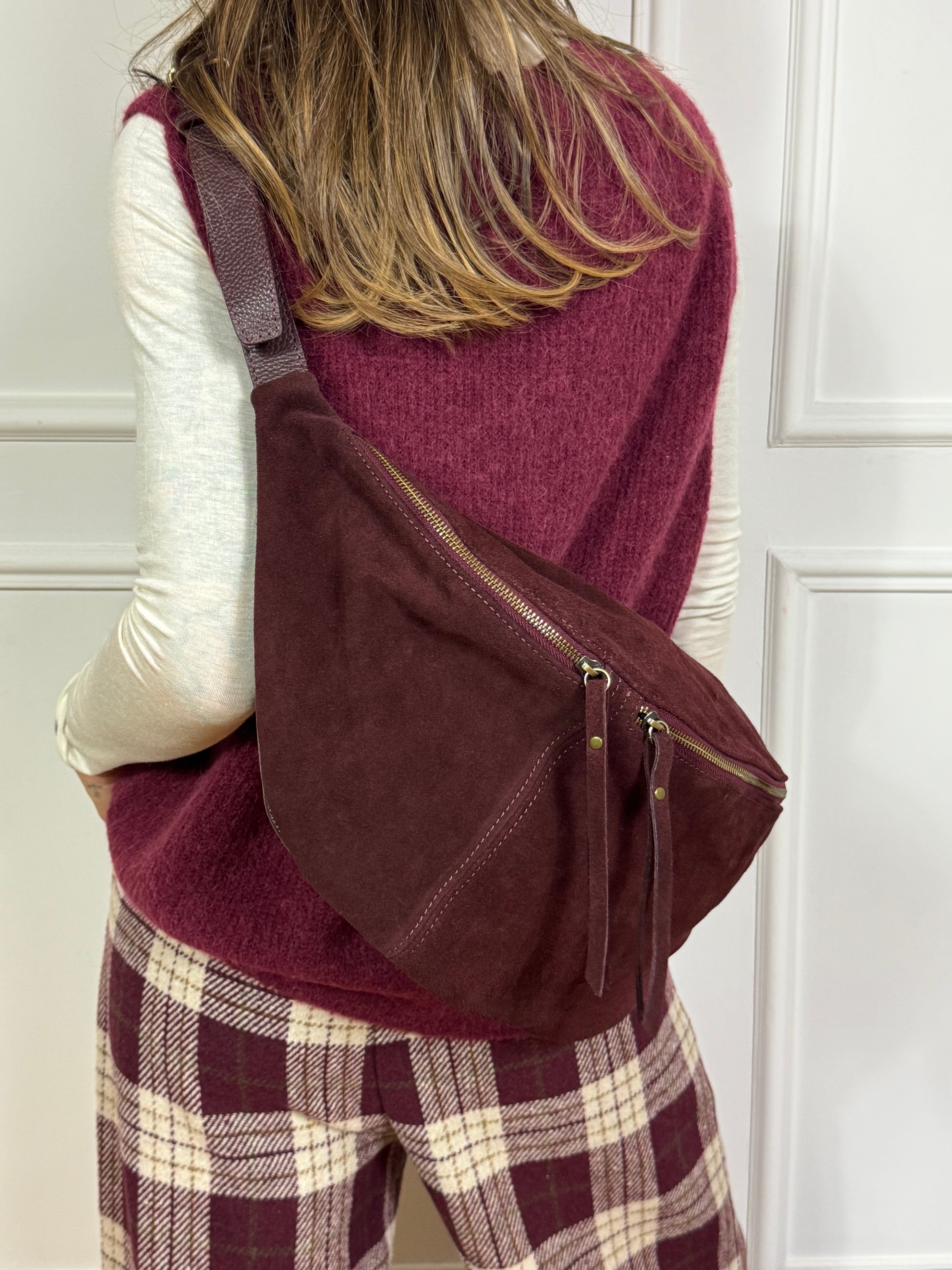 BORSA MAXI MARSUPIO IN PELLE texture martellata - dainetto