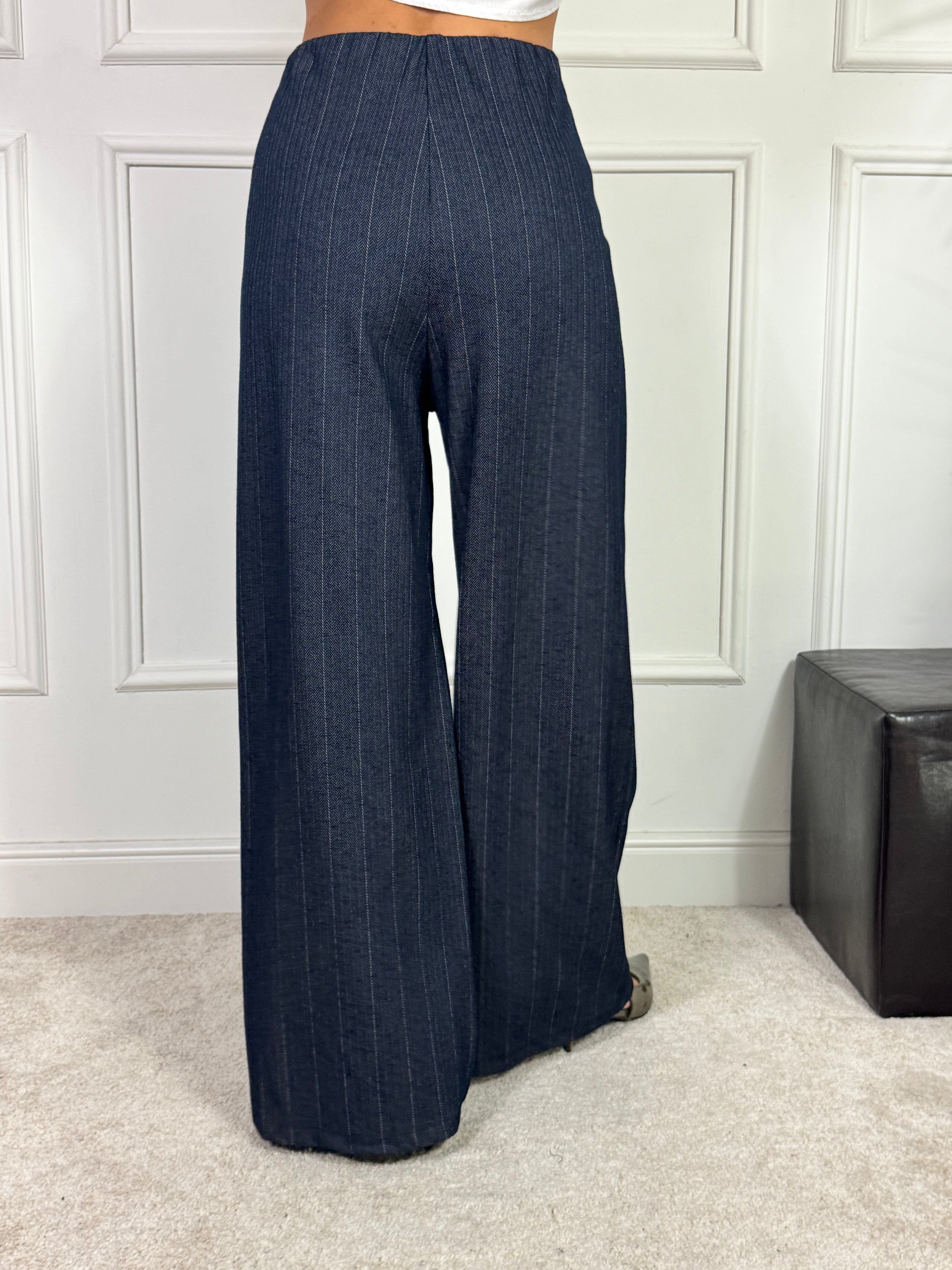Pantalone PALAZZO CON ELASTICO Victoria ILMH fantasia SPINATO BLU NOTTE