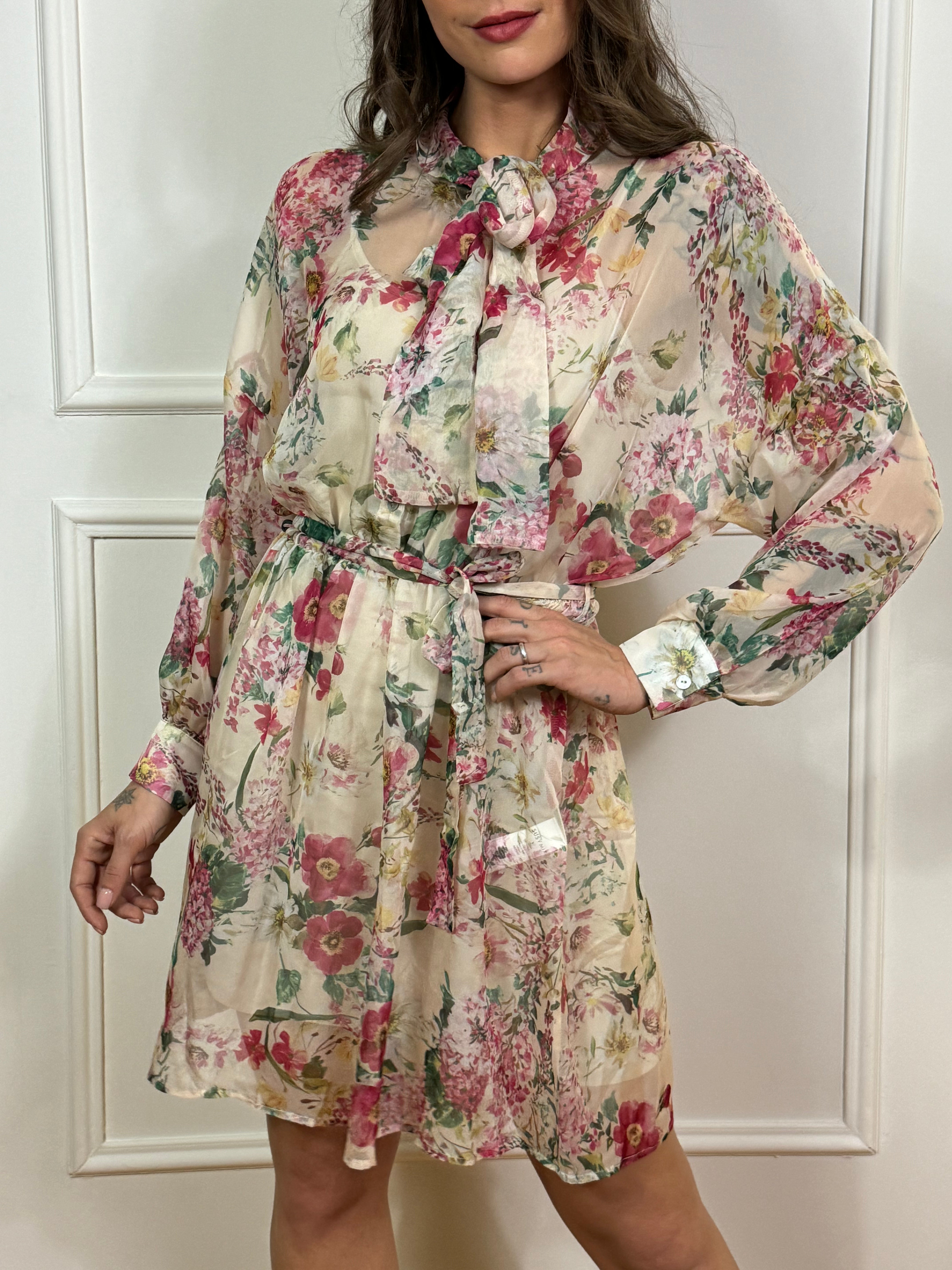 Abito georgette Susy Mix fantasia floreale con fiocco