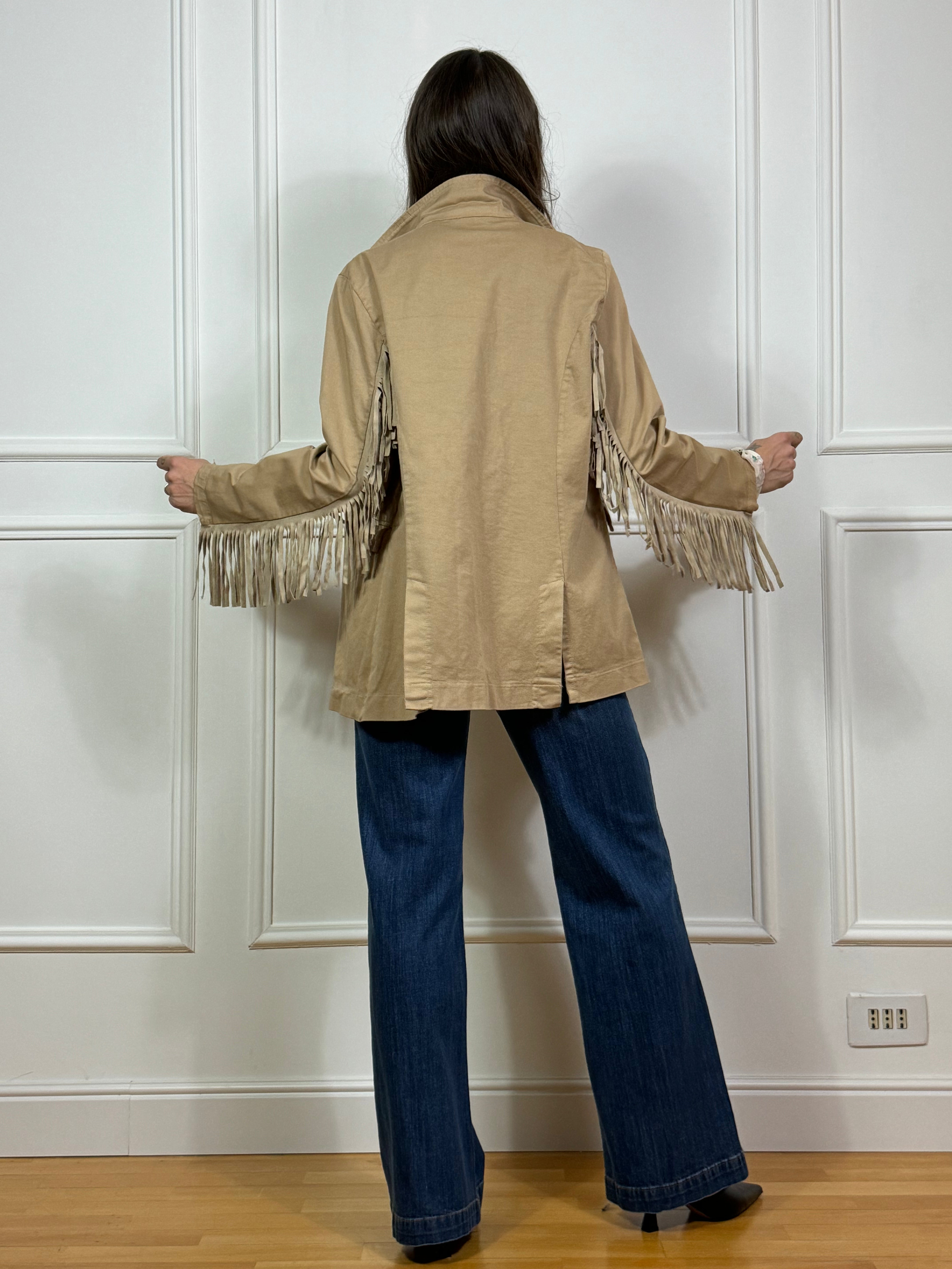 Giacca blazer Susy Mix in cotone con frange BEIGE
